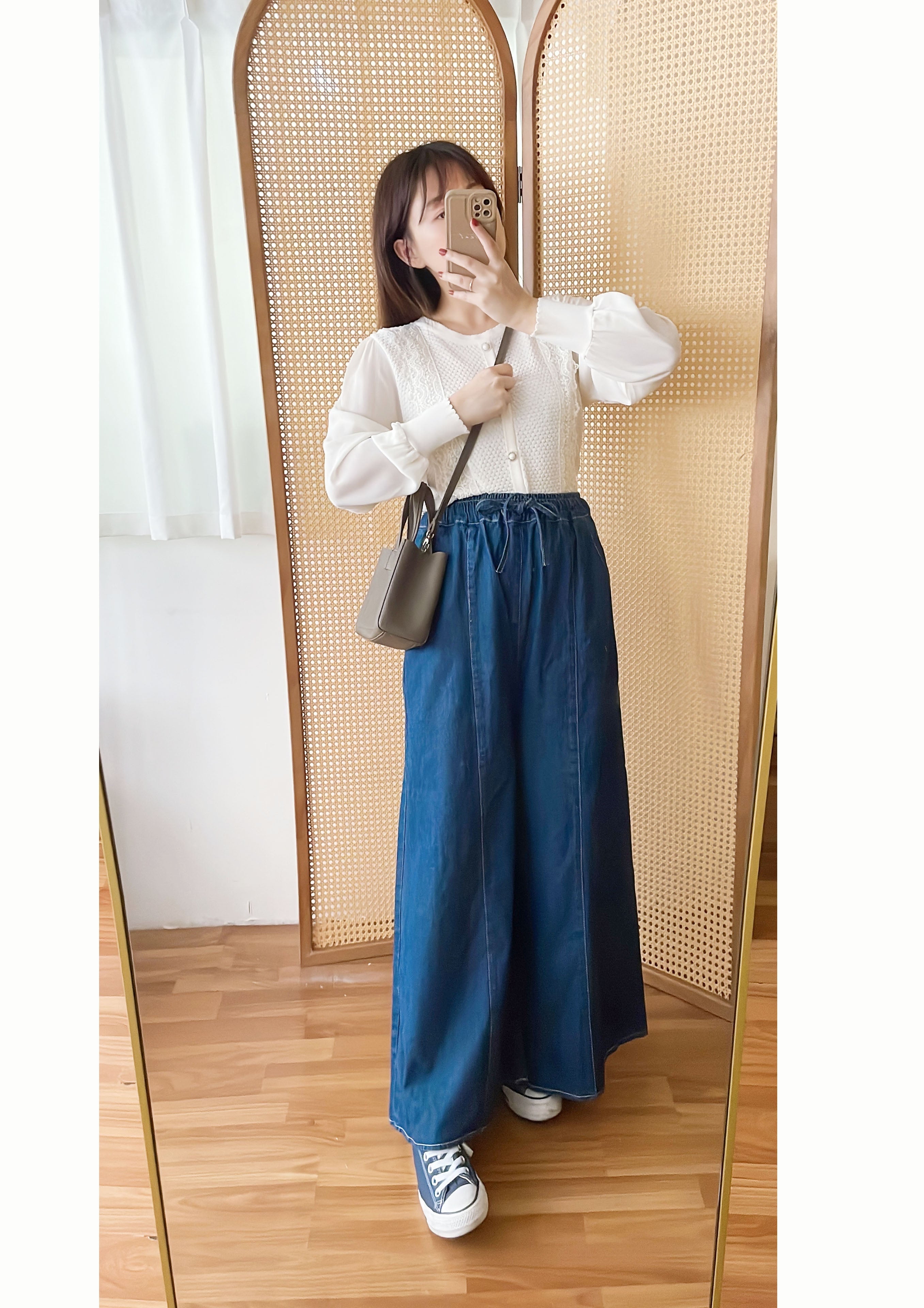 Skirt Wide 白車邊裙形闊腳牛仔褲, Jeans/ SK8754