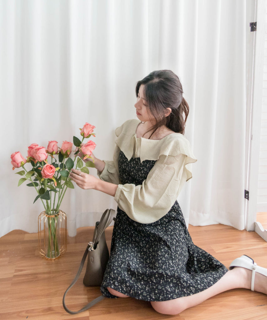 Floral Vest 細帶V領後背橡筋輕優雅吊帶裙, Dress/ DS9329 (Lightsteelblue sold out)