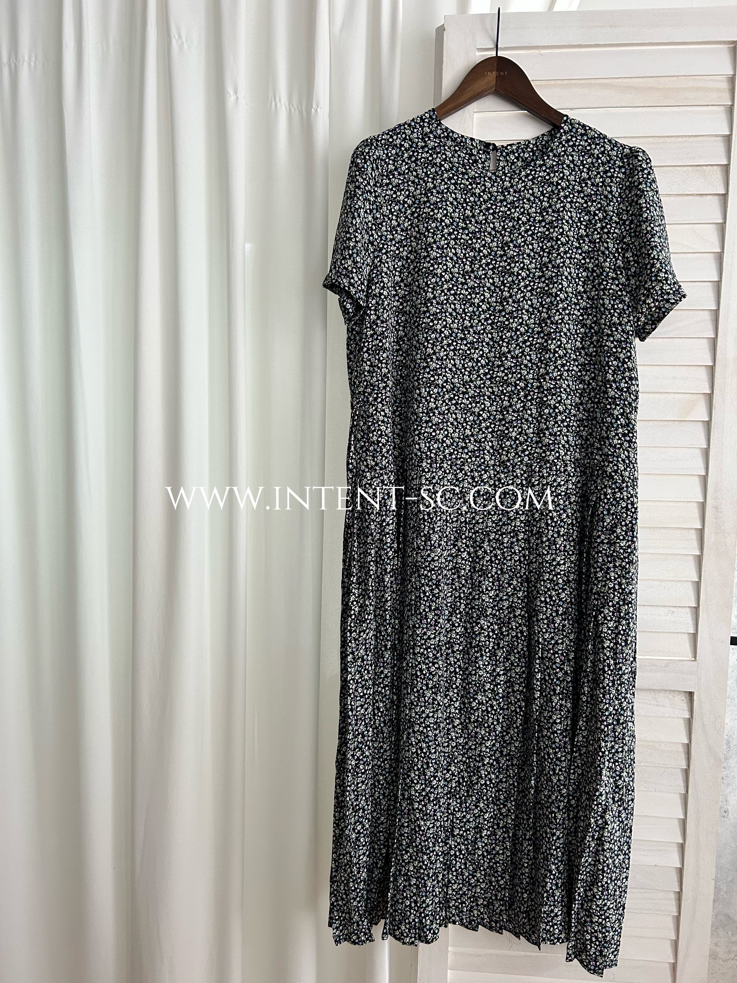 Blackberry 黑梅子彩花側蝴蝶腰下百褶傘裙, Dress/ DS9319