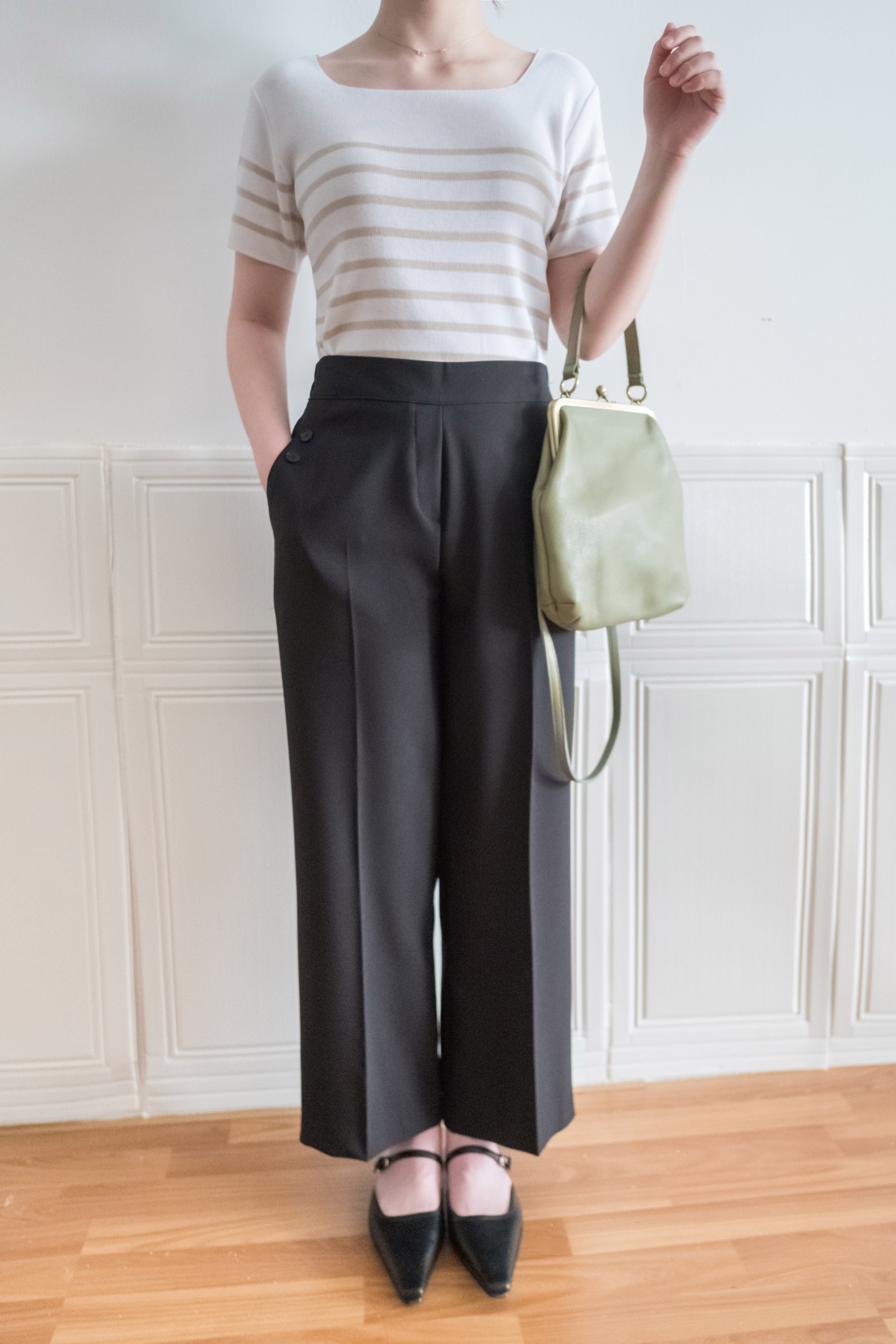 Buttons 三色鈕扣口袋顯瘦闊腳西褲, Pants/ PT8384 (beige/Milktea sold out)