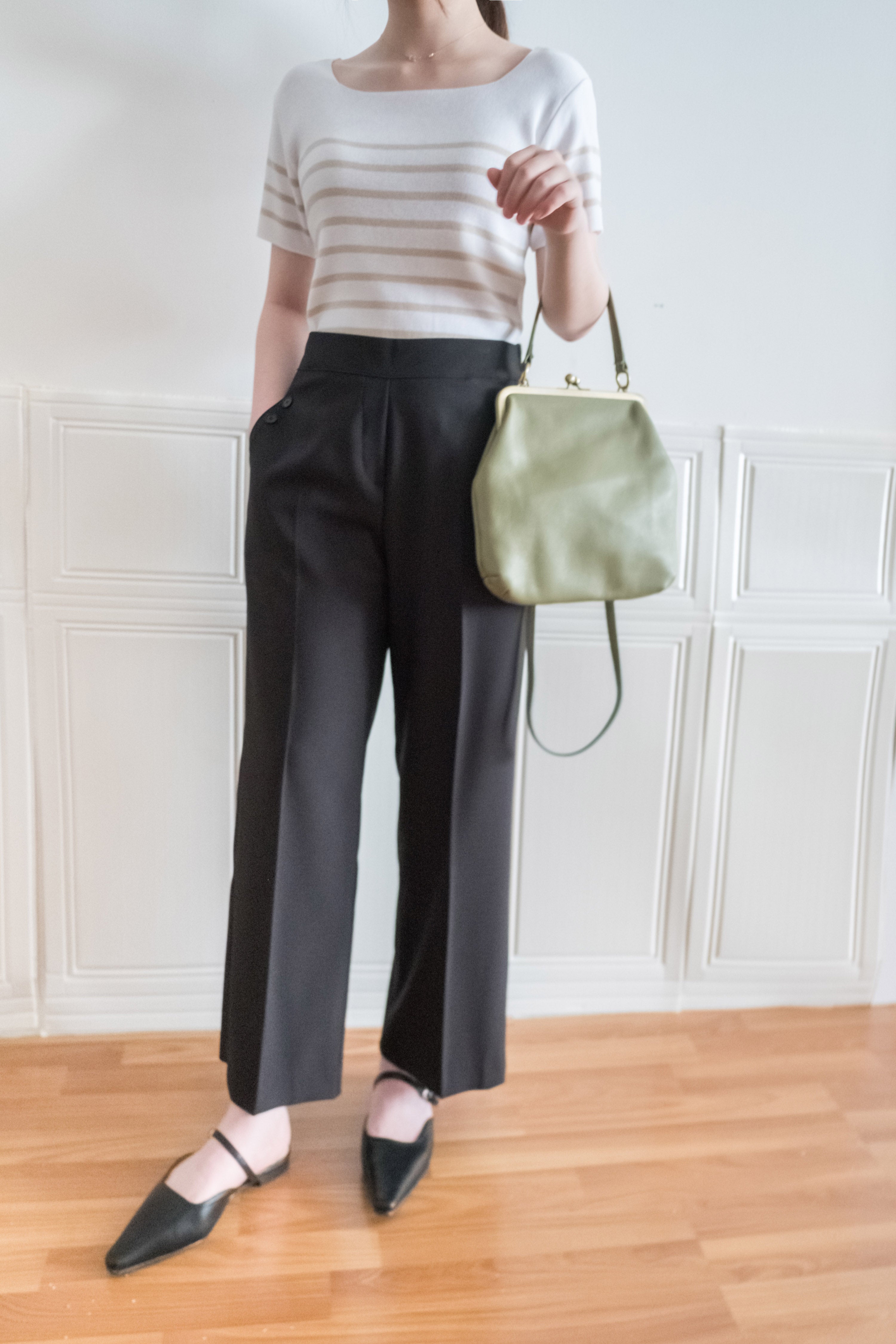 Buttons 三色鈕扣口袋顯瘦闊腳西褲, Pants/ PT8384 (beige/Milktea sold out)