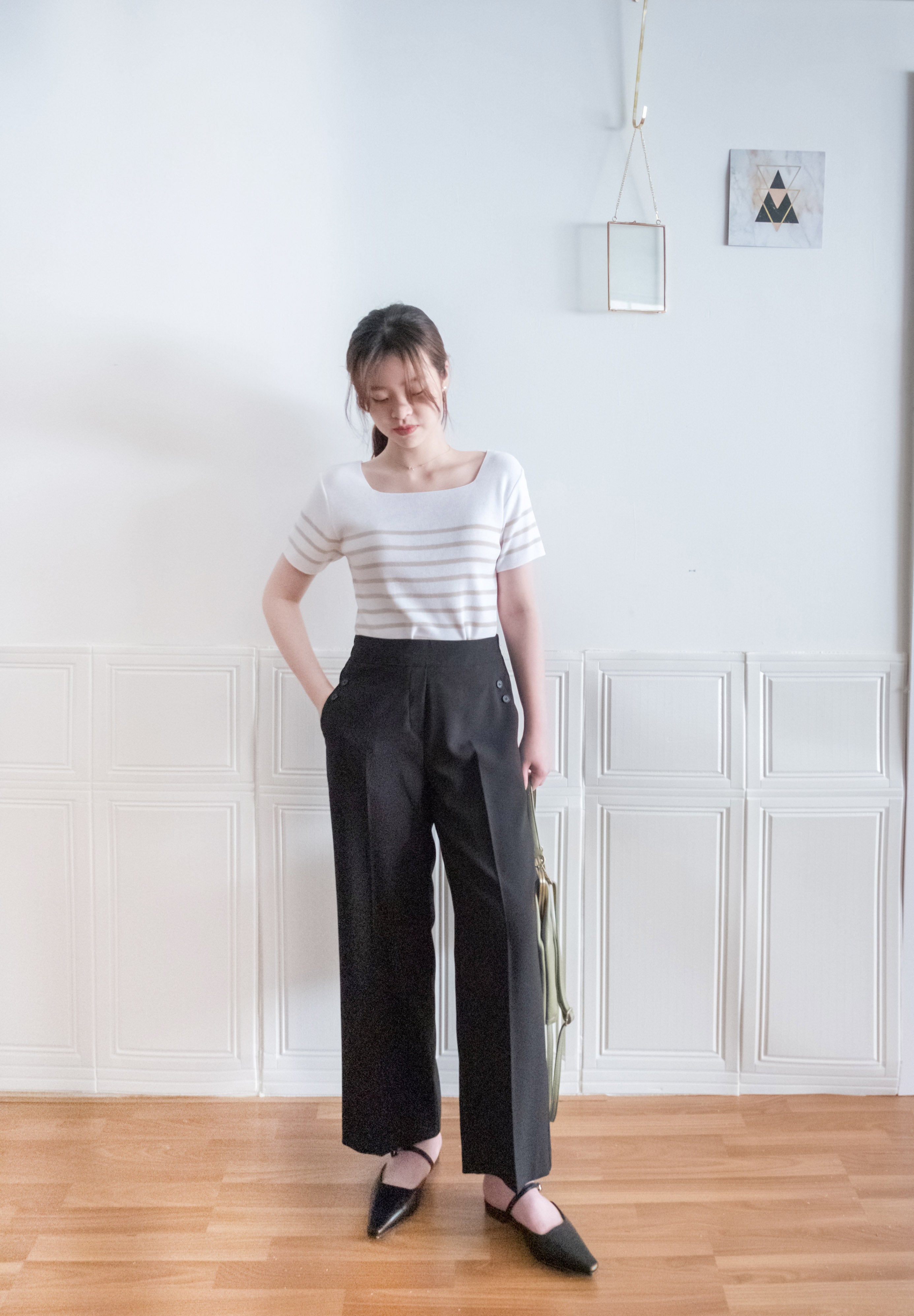 Buttons 三色鈕扣口袋顯瘦闊腳西褲, Pants/ PT8384 (beige/Milktea sold out)