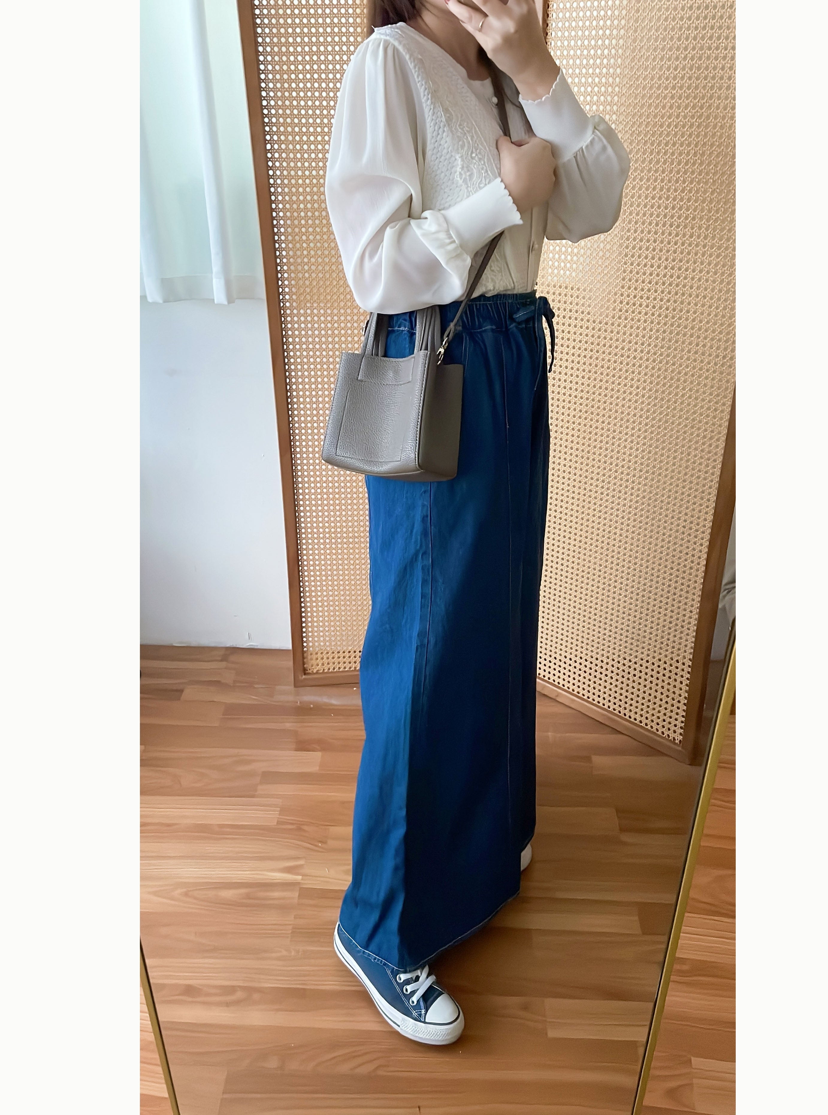 Skirt Wide 白車邊裙形闊腳牛仔褲, Jeans/ SK8754