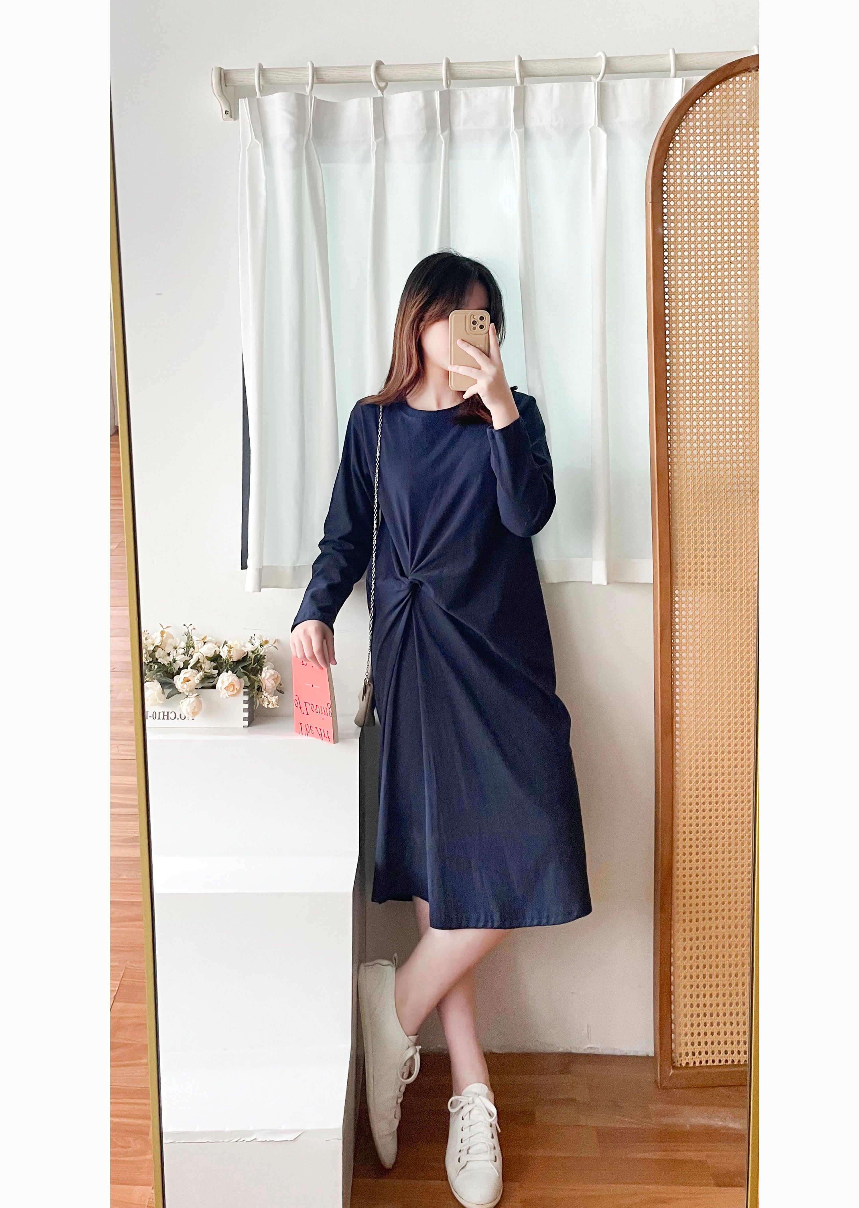 Navy Twist 深藍色側扭紋舒適棉質連身裙, Dress/ DS9356