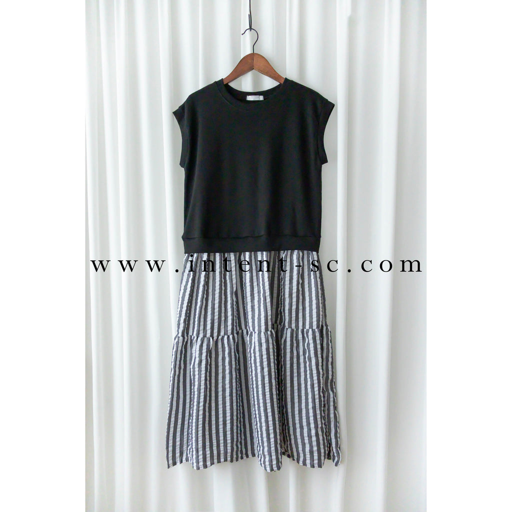 Daily Stripe 黑白條紋假兩件連身裙, Dress/ DS9316