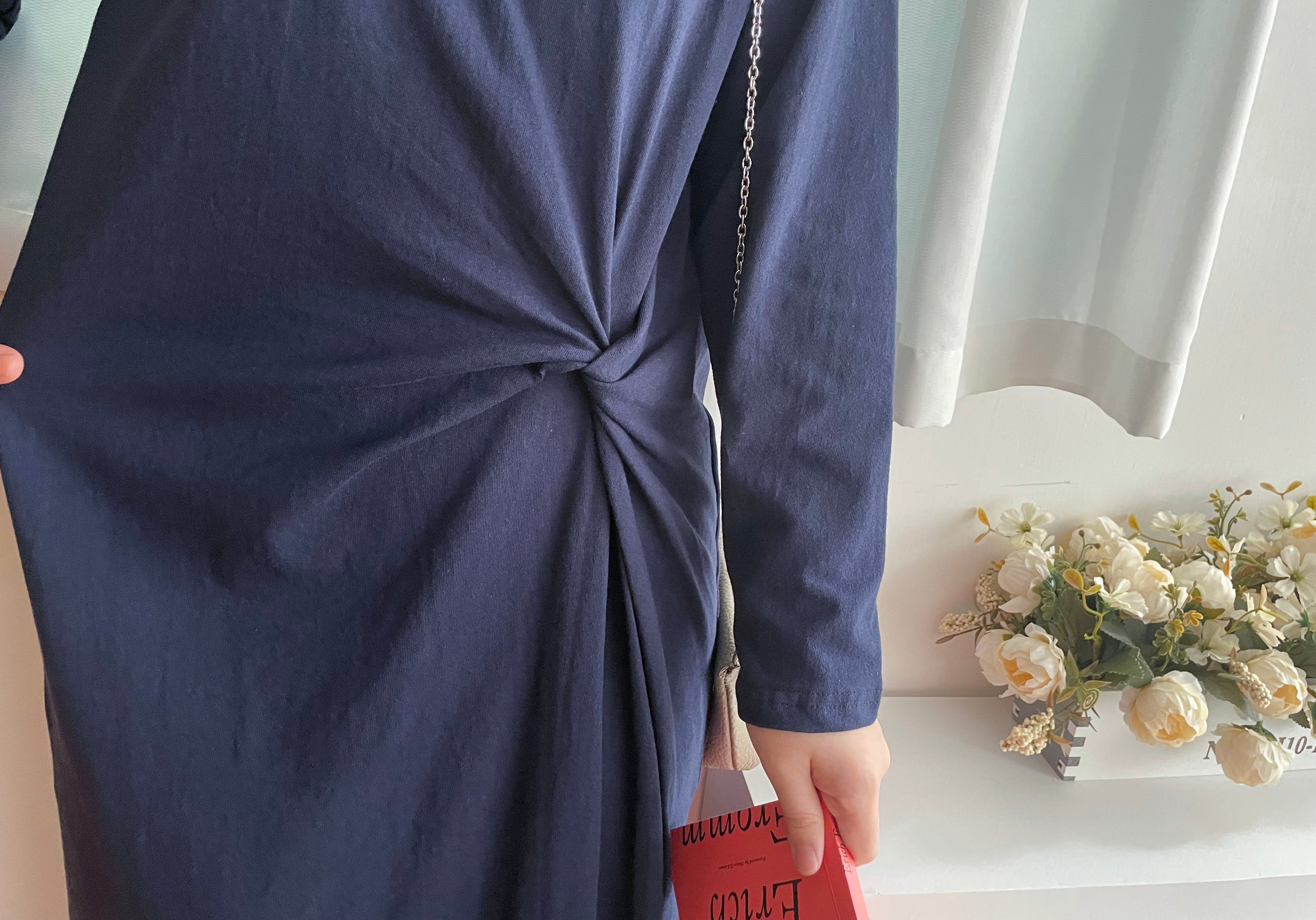 Navy Twist 深藍色側扭紋舒適棉質連身裙, Dress/ DS9356