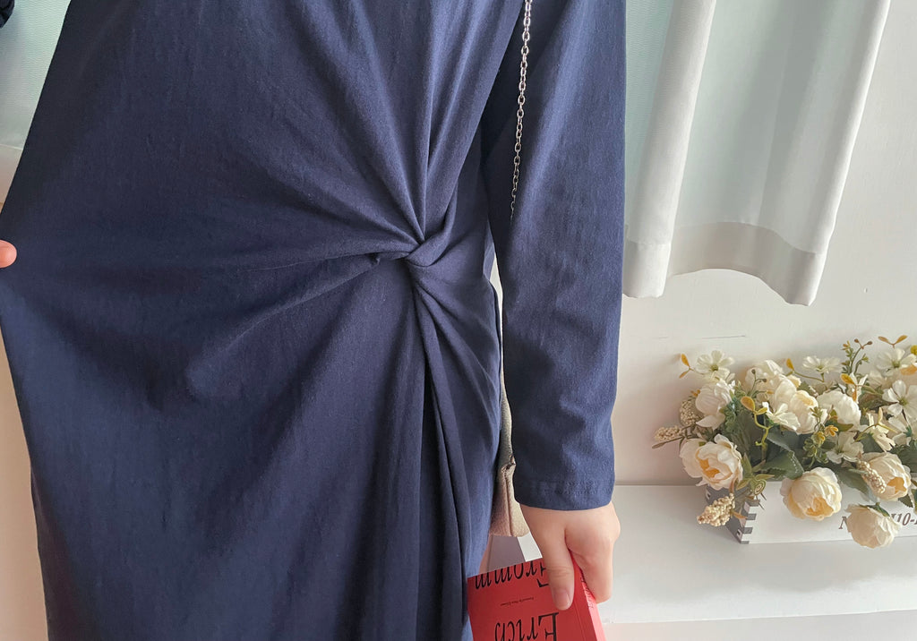 Navy Twist 深藍色側扭紋舒適棉質連身裙, Dress/ DS9356