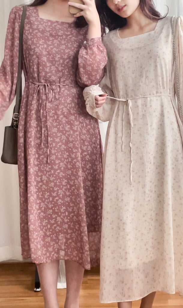 Garden Floral 輕盈方領雪紡碎花飄逸連身裙, Dress/ DS9349