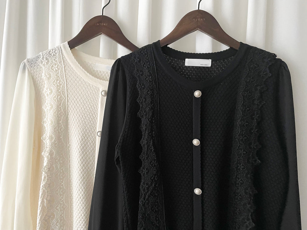 Chiffon Sleeve 花邊領口彈性針織雪紡手袖裝飾鈕, Blouse/ CD8124 (不設訂貨款)