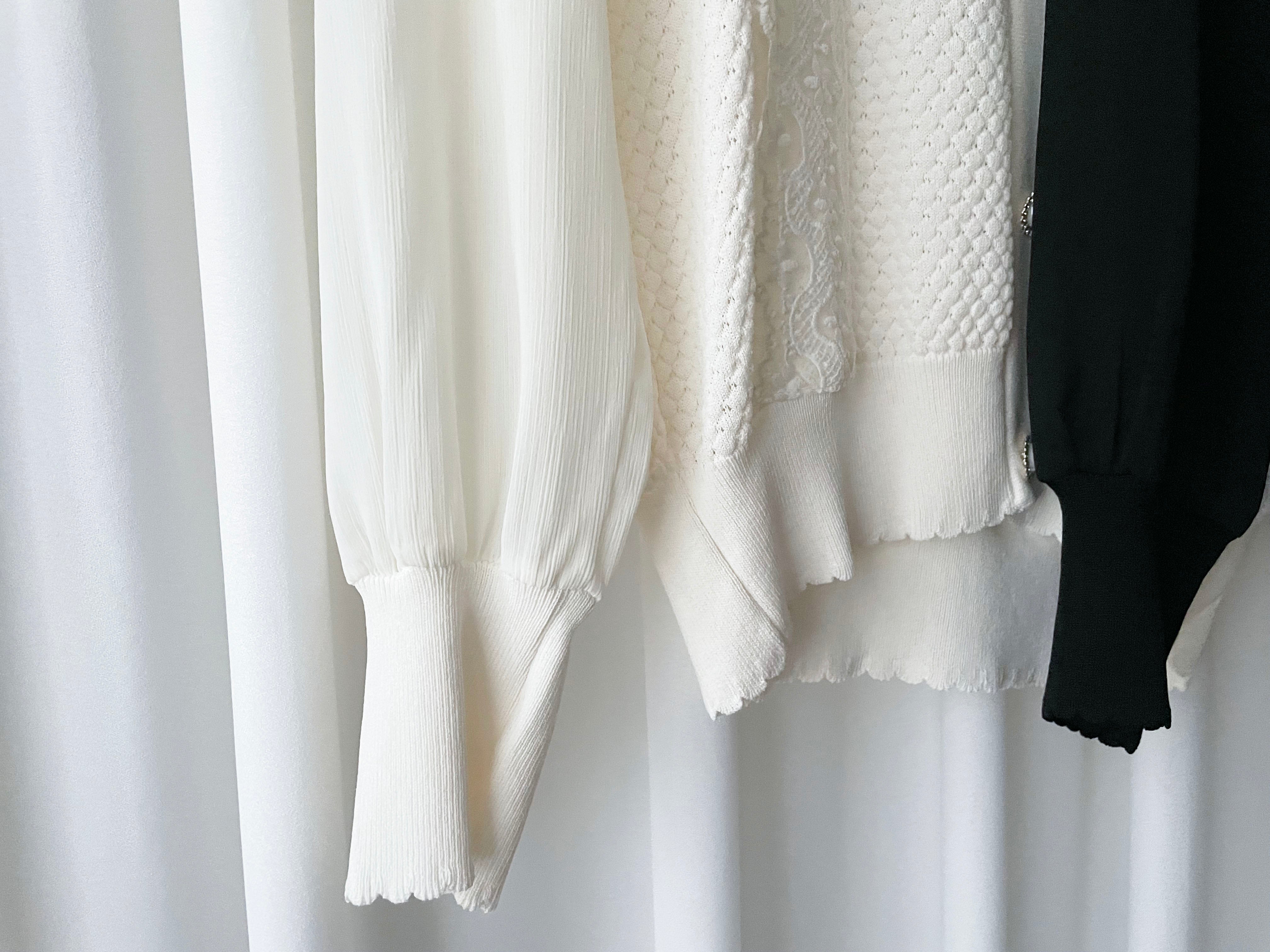 Chiffon Sleeve 花邊領口彈性針織雪紡手袖裝飾鈕, Blouse/ CD8124 (不設訂貨款)