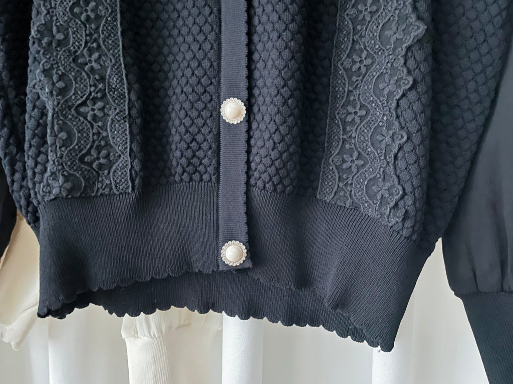 Chiffon Sleeve 花邊領口彈性針織雪紡手袖裝飾鈕, Blouse/ CD8124 (不設訂貨款)