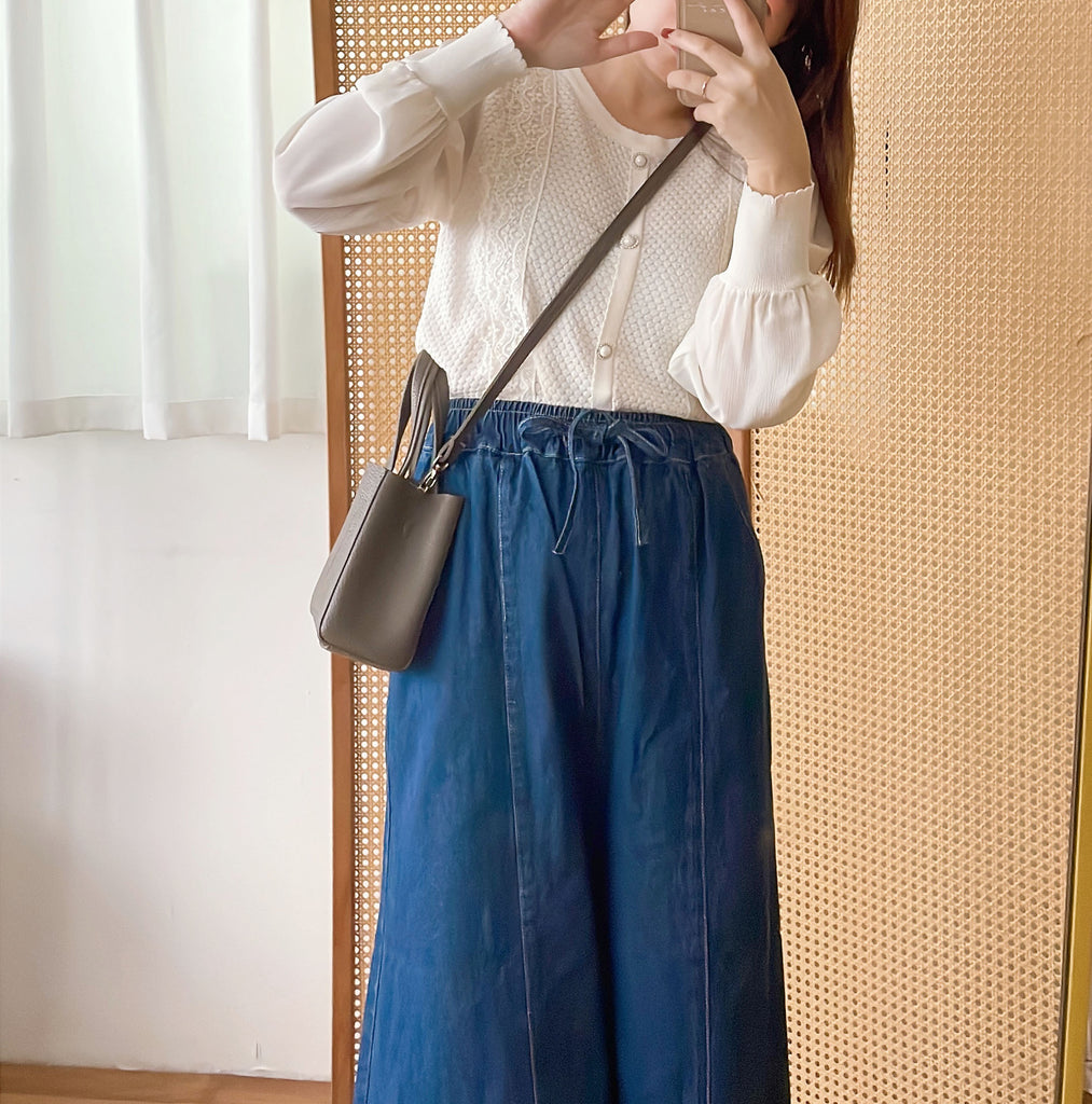 Chiffon Sleeve 花邊領口彈性針織雪紡手袖裝飾鈕, Blouse/ CD8124 (不設訂貨款)