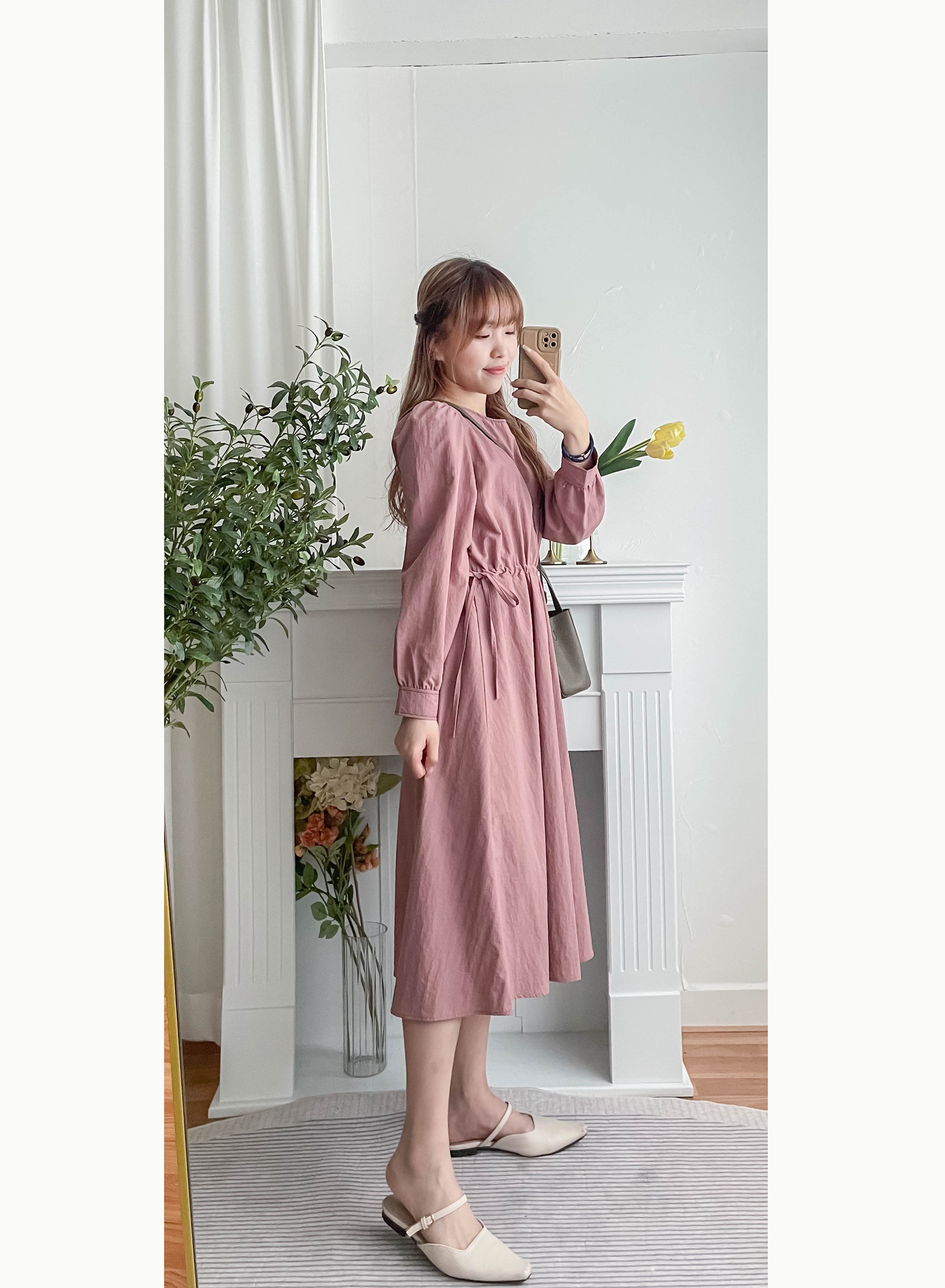 Border Ribbon 車線設計腰側蝴蝶修腰顯瘦連身裙, Dress/ DS9362
