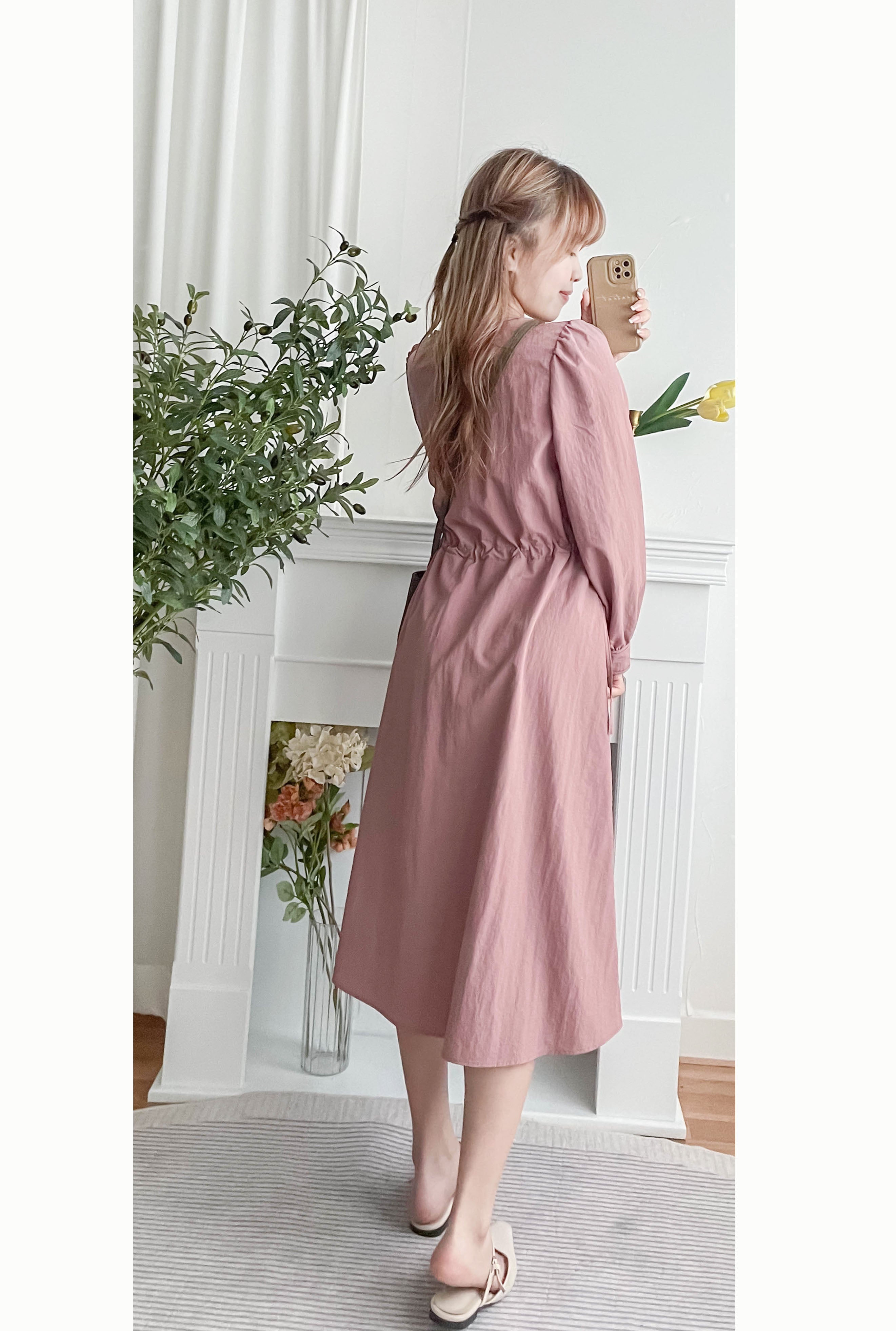Border Ribbon 車線設計腰側蝴蝶修腰顯瘦連身裙, Dress/ DS9362