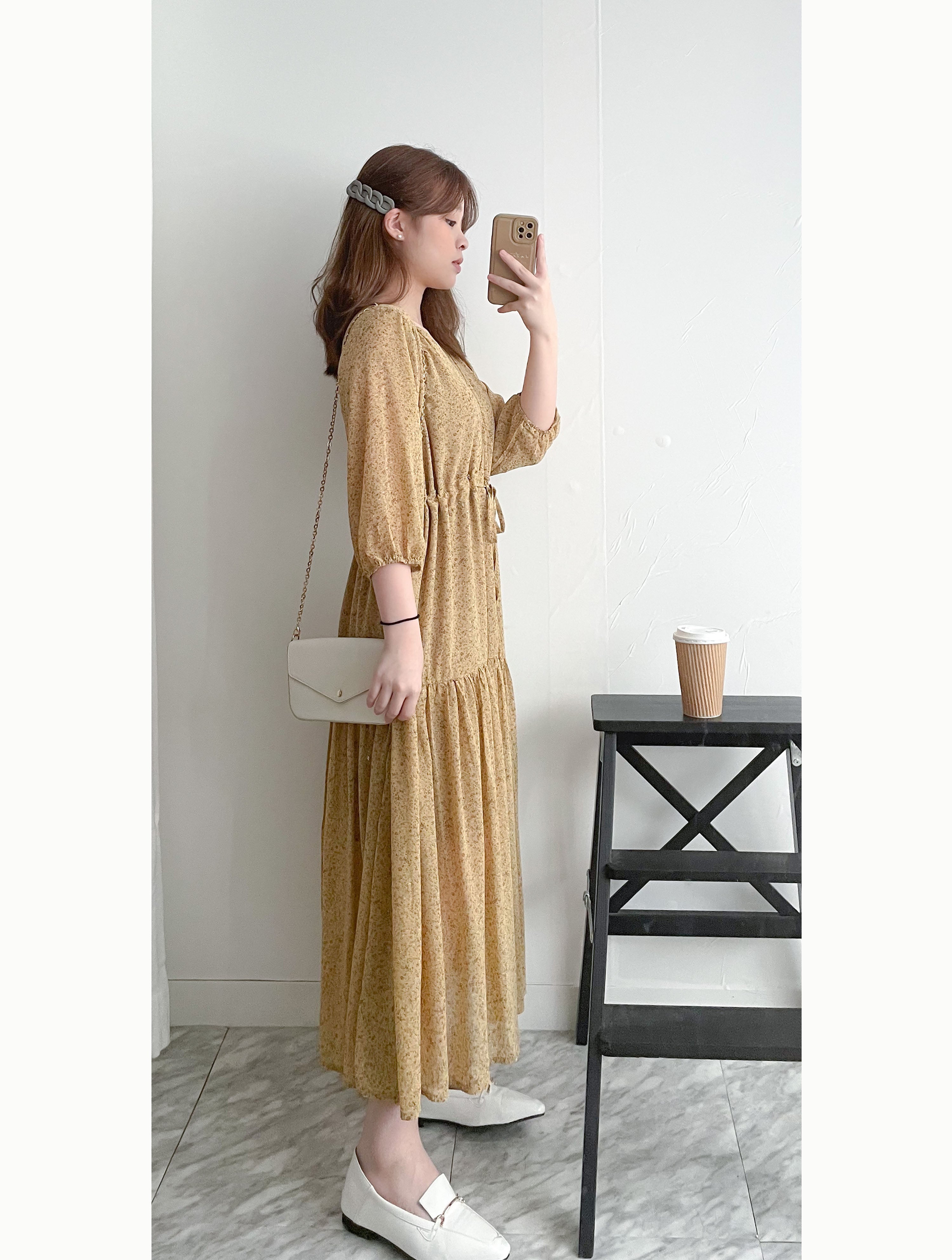 Garden Breeze 淡黃碎花雪紡飄飄連身裙, Dress/ DS9355