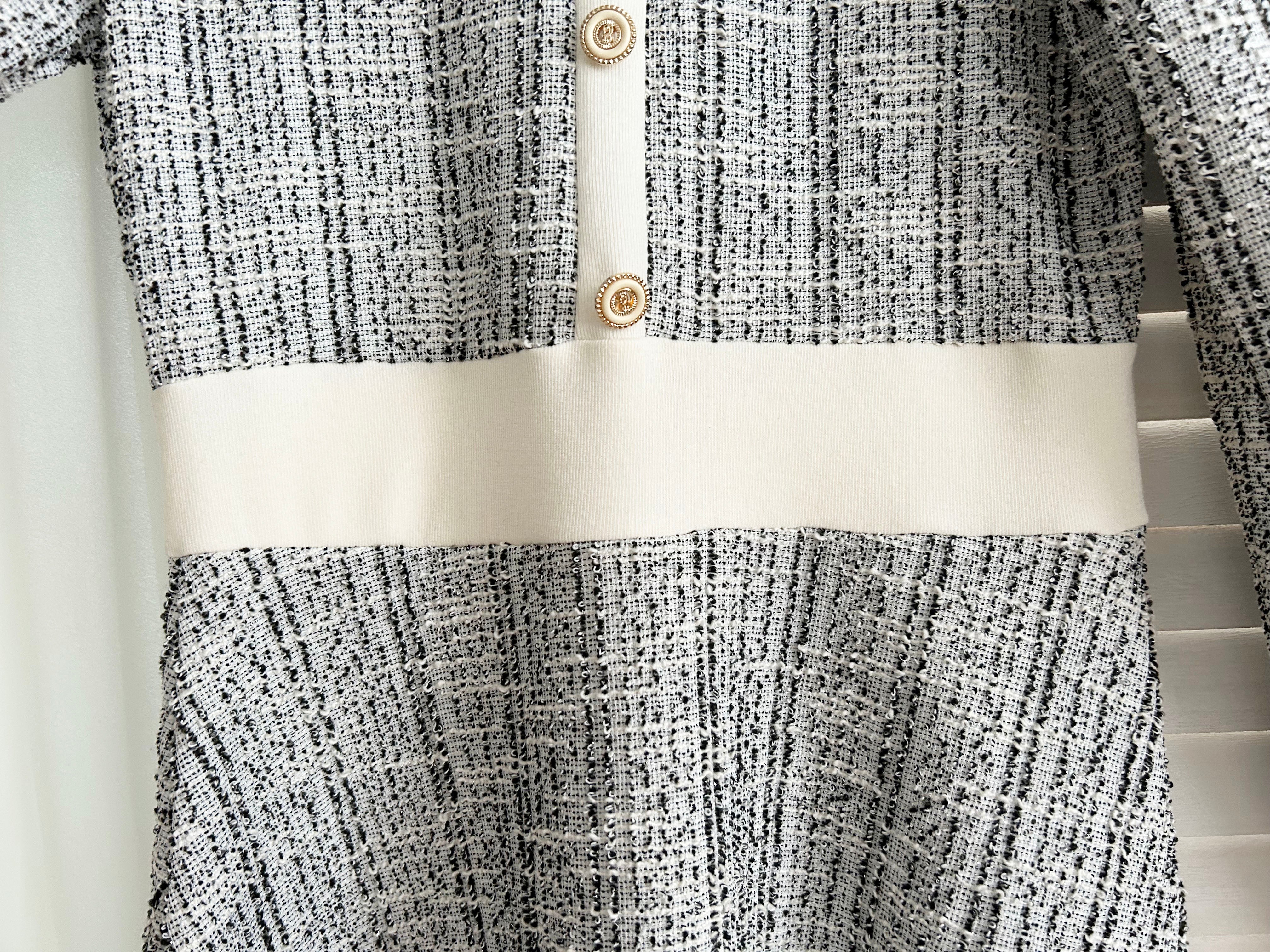 My Coco 十字線混灰細緻金鈕全彈性氣質連身裙, Dress/ DS9327