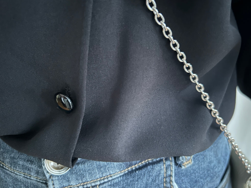 V Pleated 不透膚通透鈕扣質感雪紡, Blouse/ BU8965