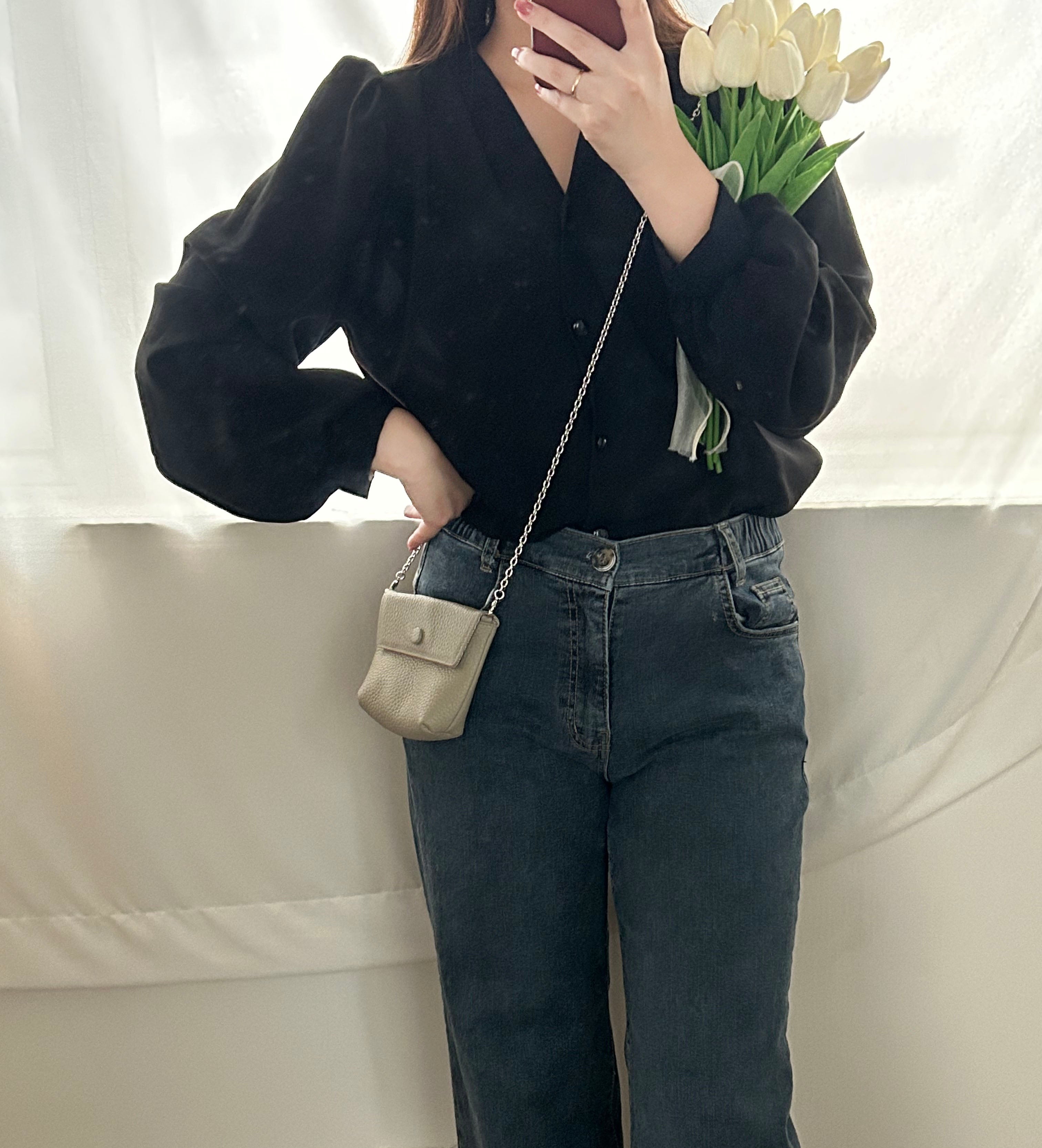 V Pleated 不透膚通透鈕扣質感雪紡, Blouse/ BU8965