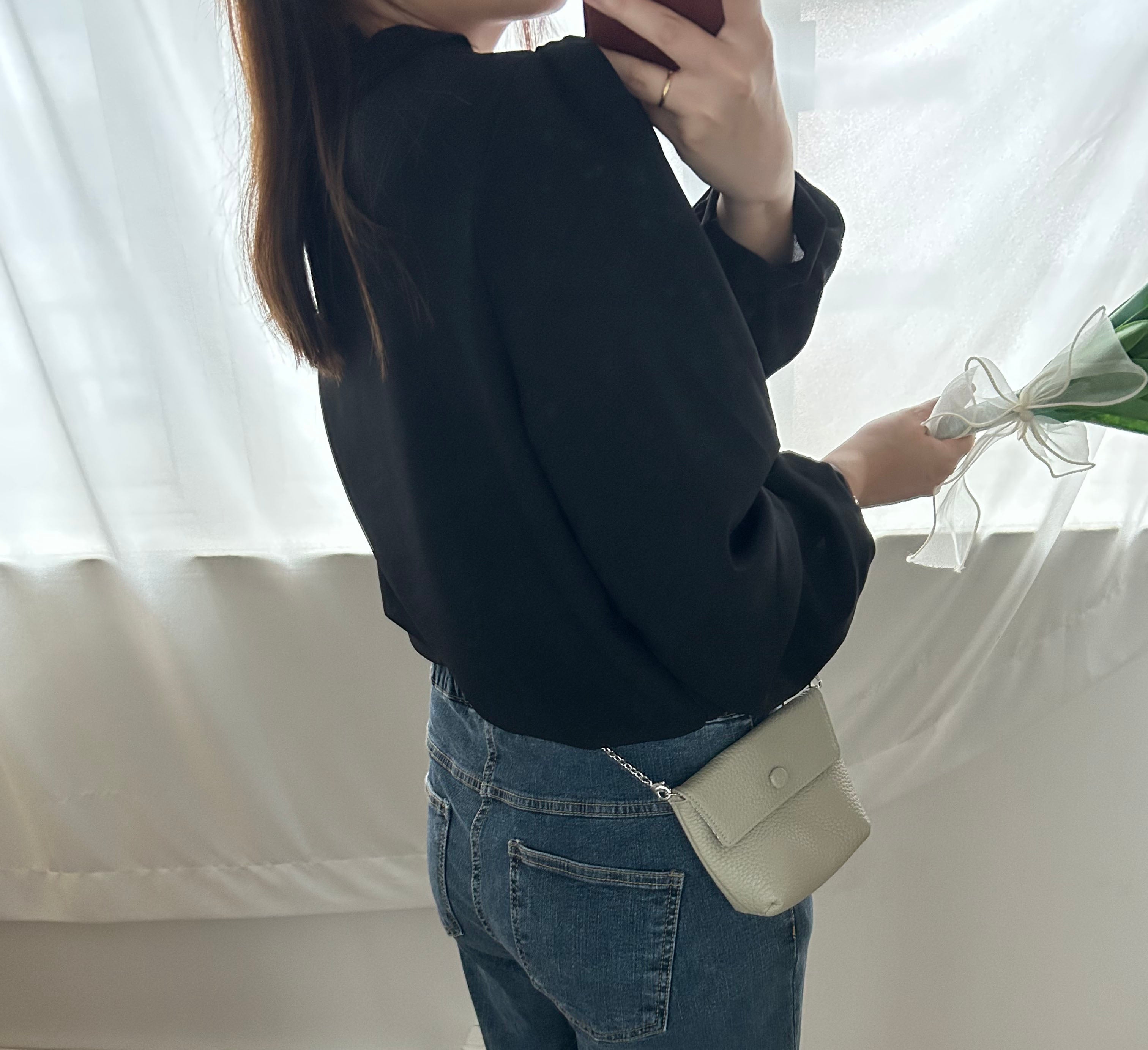 V Pleated 不透膚通透鈕扣質感雪紡, Blouse/ BU8965