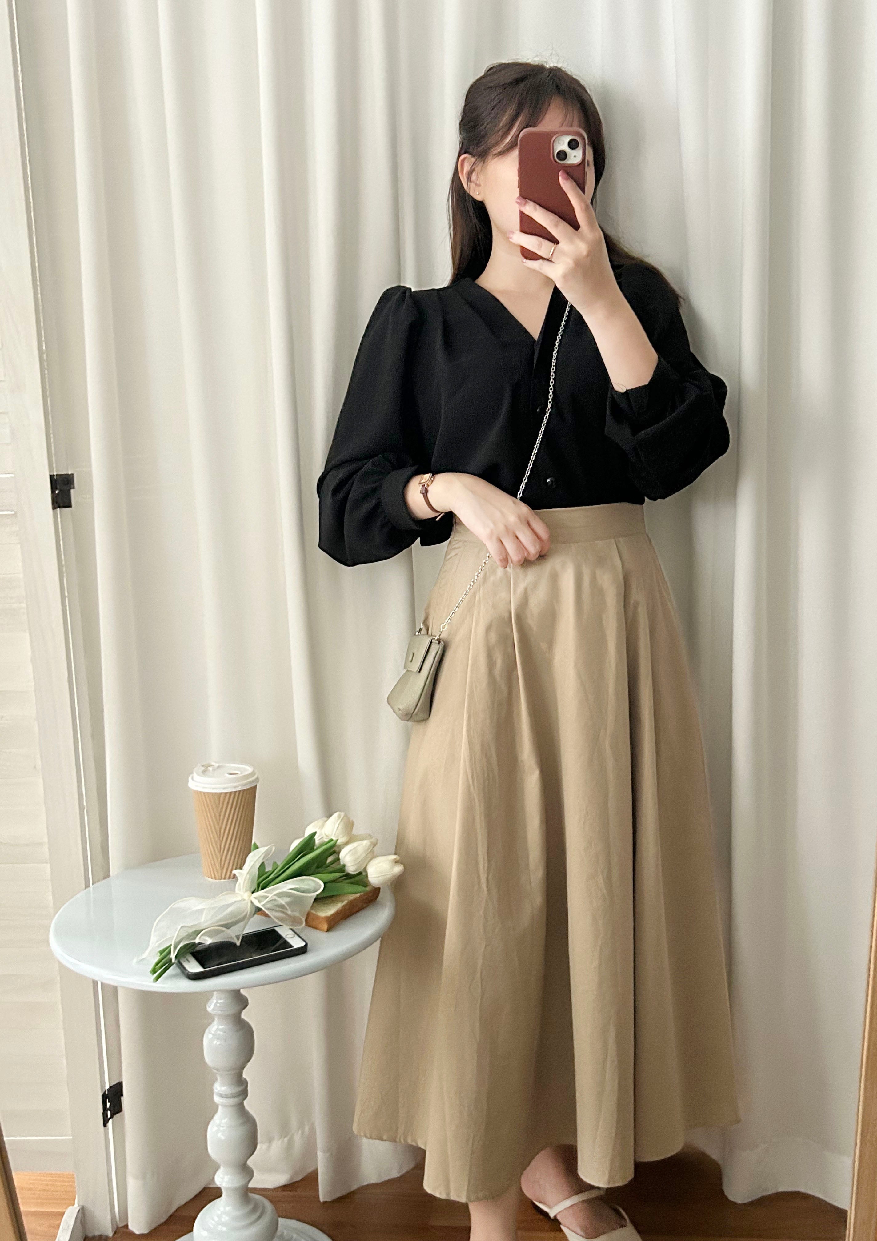 Beige Flair 優雅隨性挺身杏色口袋傘裙, Skirt/ SK8730