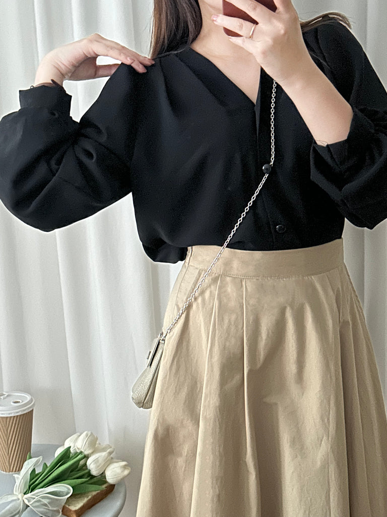Beige Flair 優雅隨性挺身杏色口袋傘裙, Skirt/ SK8730