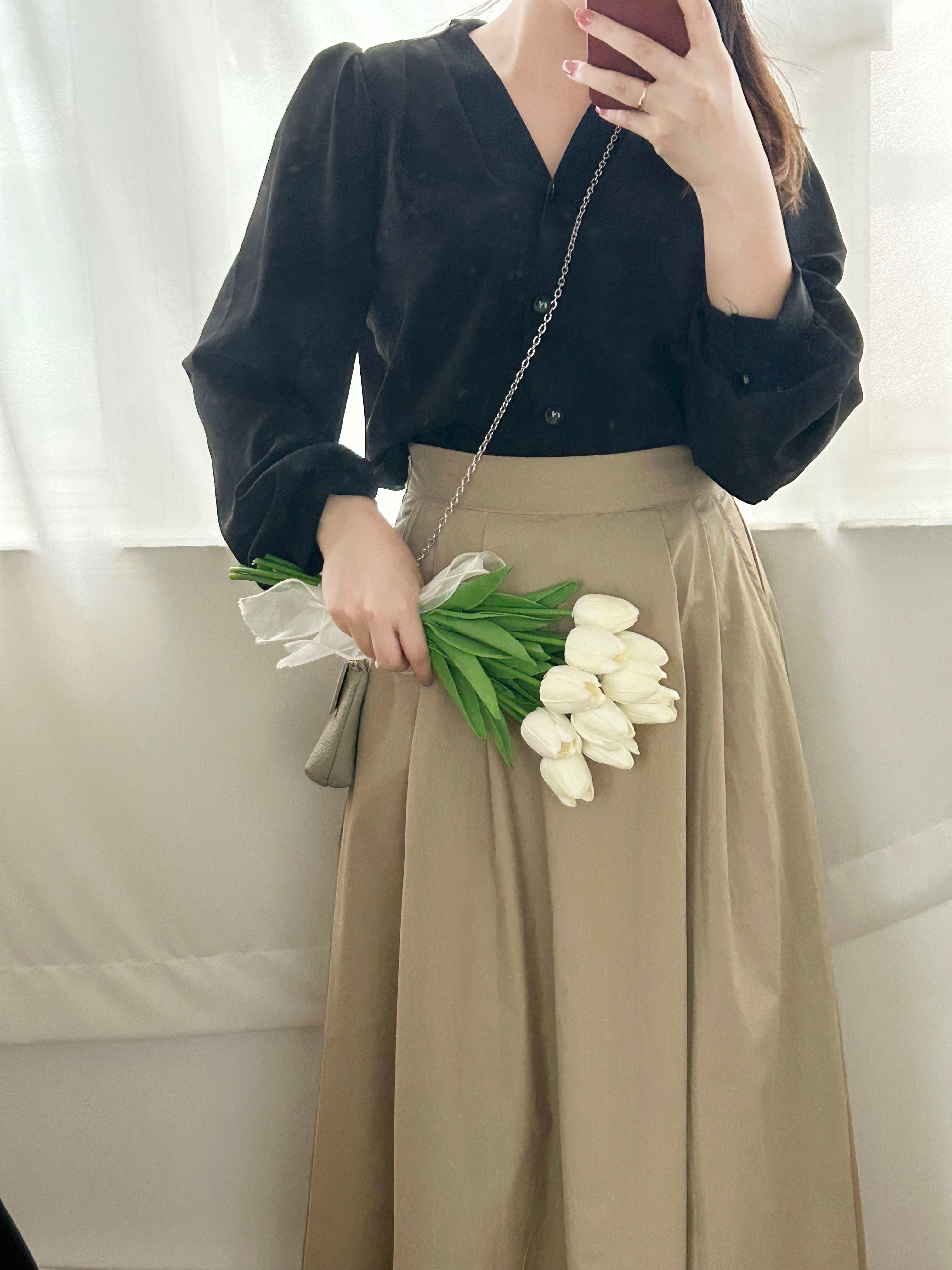 Beige Flair 優雅隨性挺身杏色口袋傘裙, Skirt/ SK8730