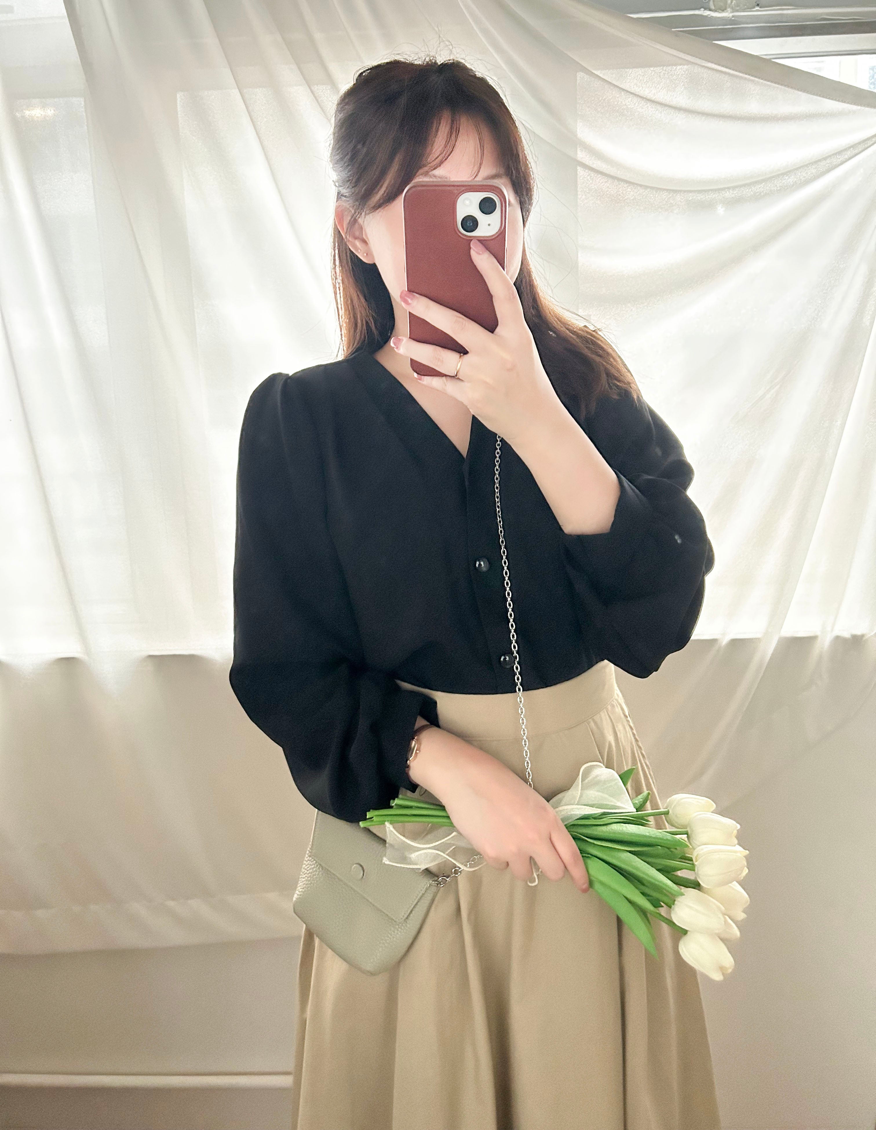 Beige Flair 優雅隨性挺身杏色口袋傘裙, Skirt/ SK8730