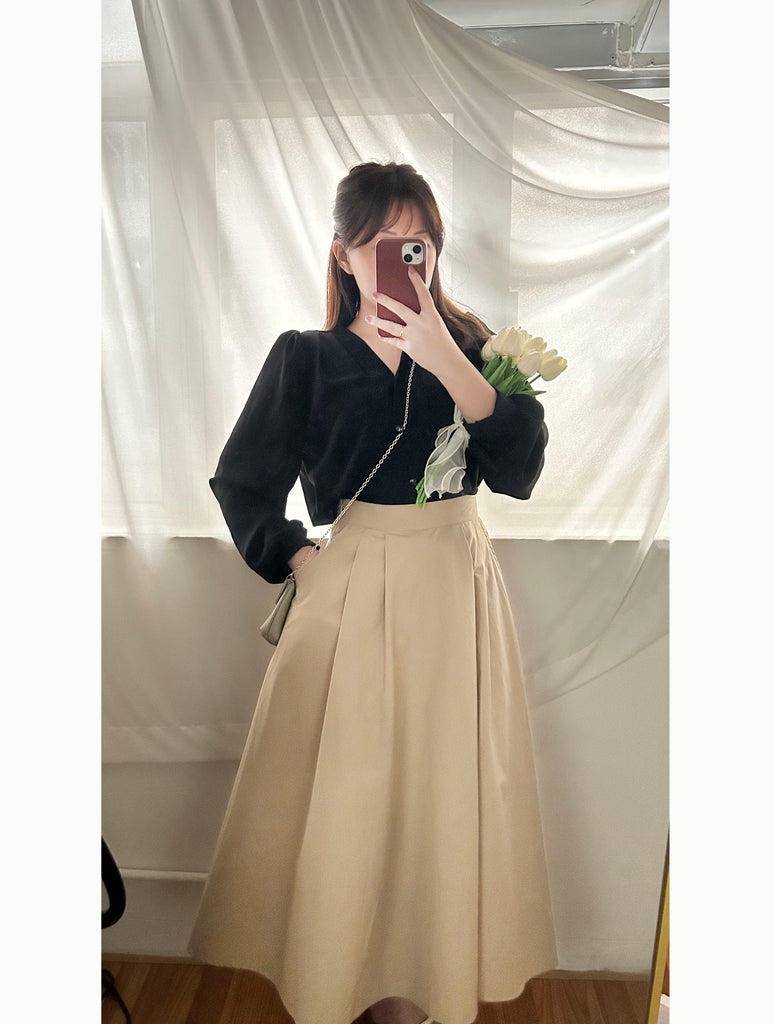 Beige Flair 優雅隨性挺身杏色口袋傘裙, Skirt/ SK8730