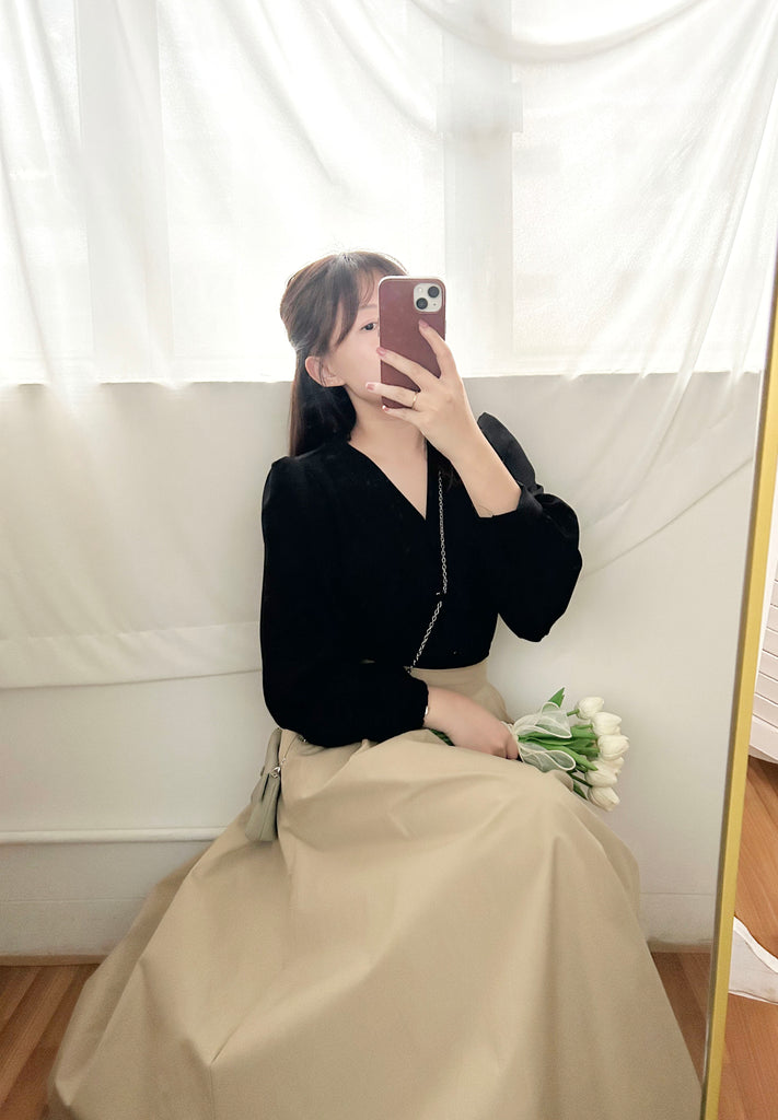 Beige Flair 優雅隨性挺身杏色口袋傘裙, Skirt/ SK8730