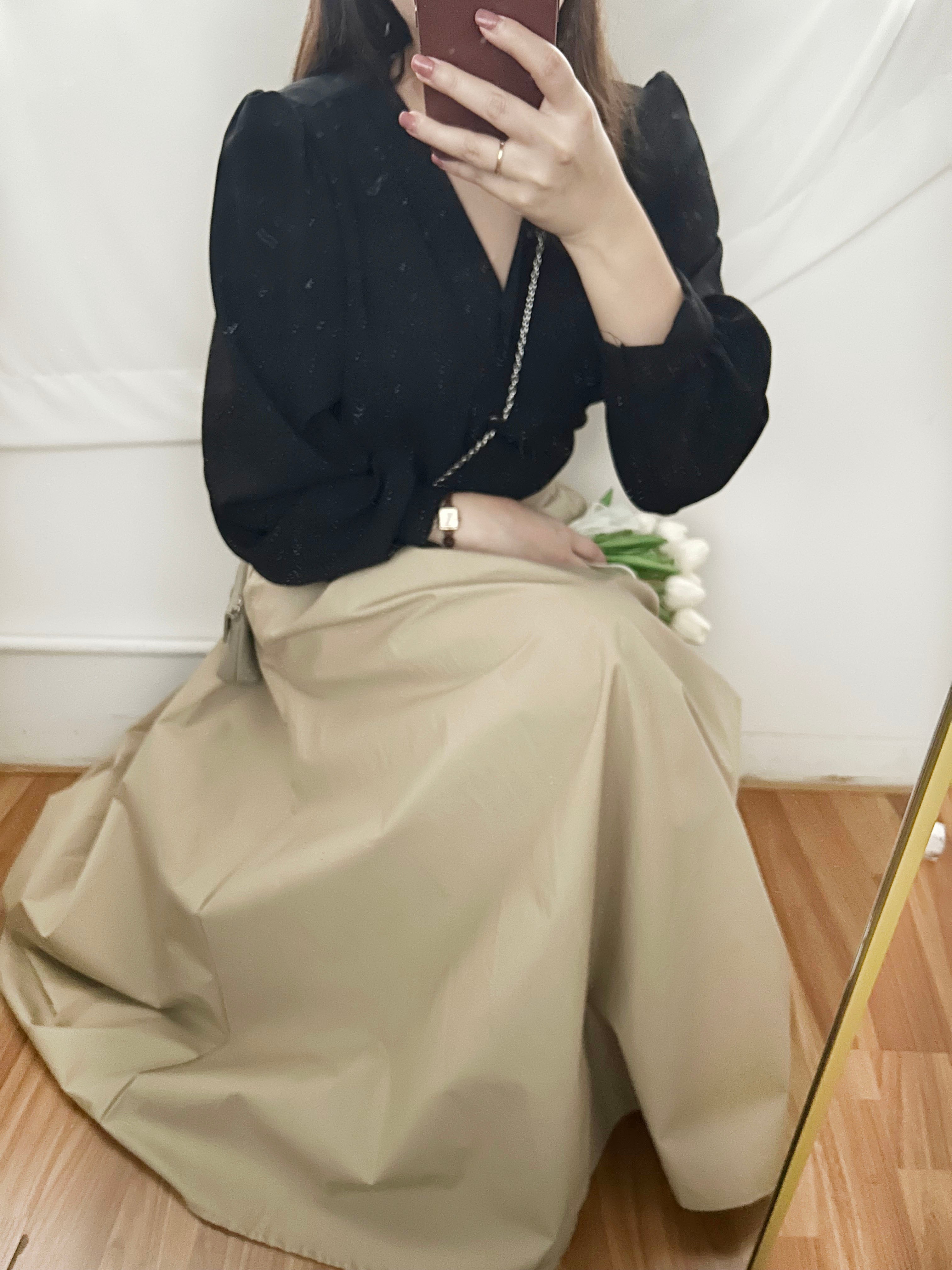 Beige Flair 優雅隨性挺身杏色口袋傘裙, Skirt/ SK8730