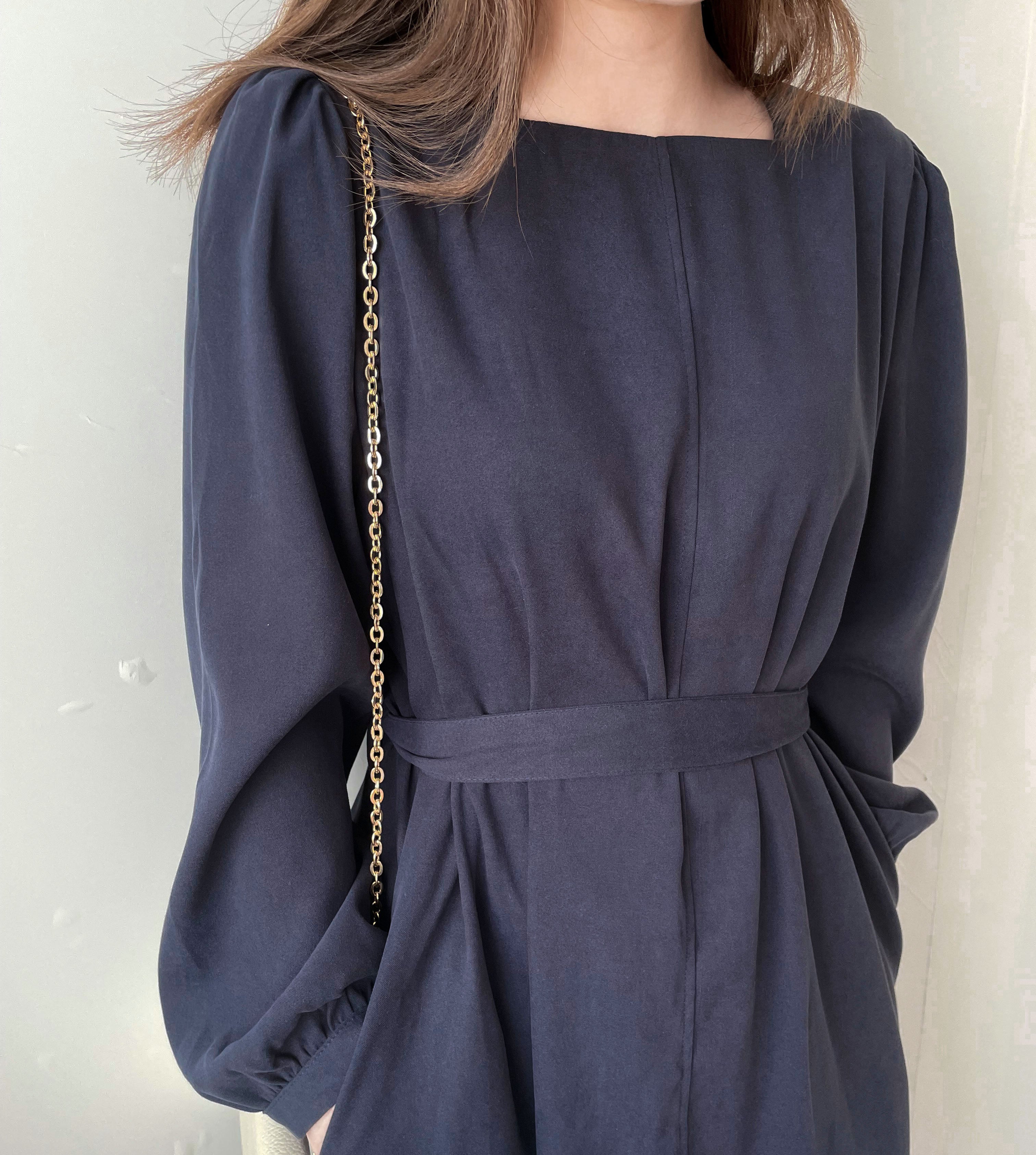 Back Ribbon 船領環形後蝴蝶修腰口袋連身裙, Dress/ DS9364