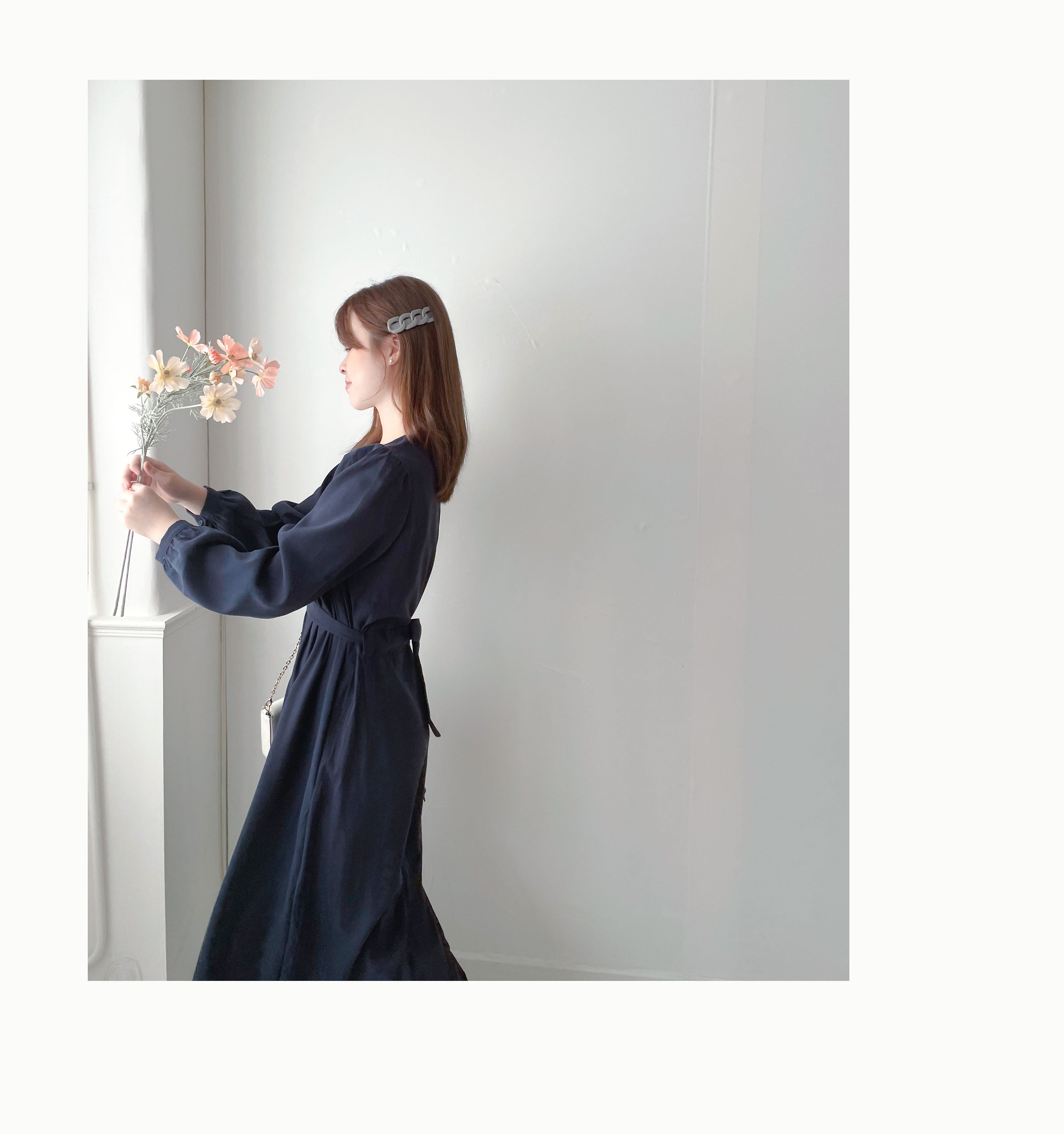 Back Ribbon 船領環形後蝴蝶修腰口袋連身裙, Dress/ DS9364