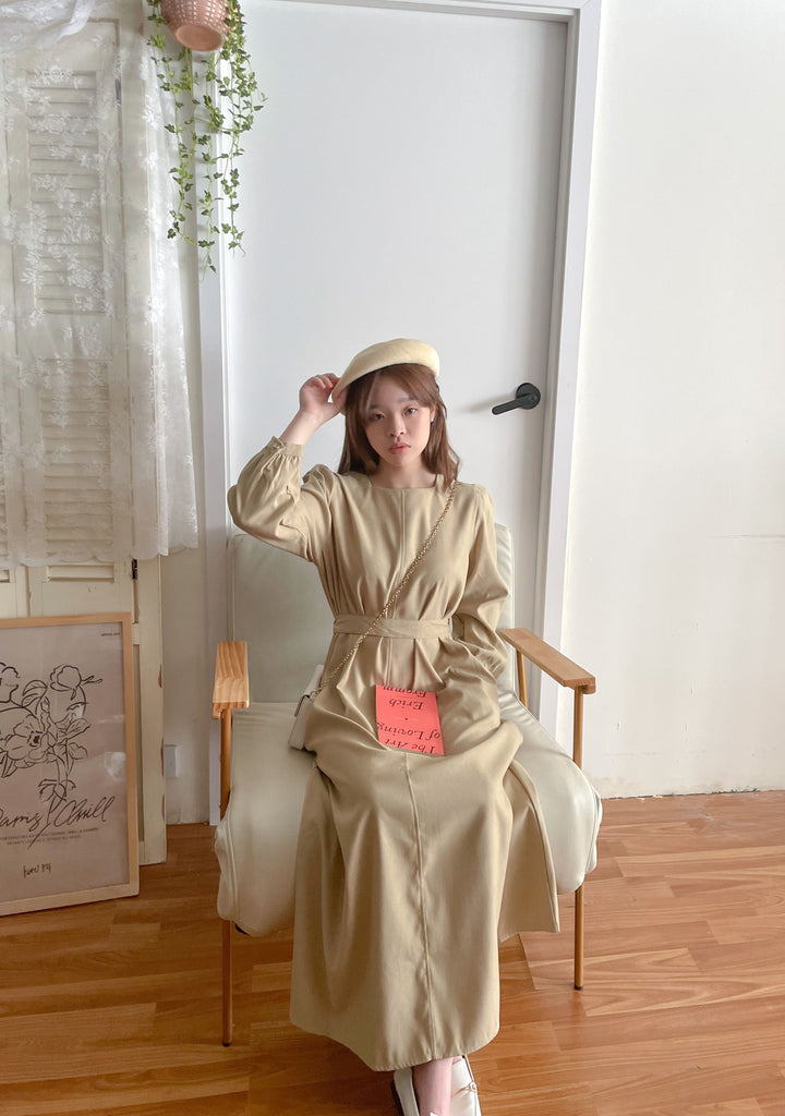 Back Ribbon 船領環形後蝴蝶修腰口袋連身裙, Dress/ DS9364