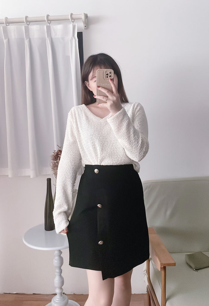 Silky Shine 香檳色金鈕顯瘦重疊A形裙, Skirt/ SK8751
