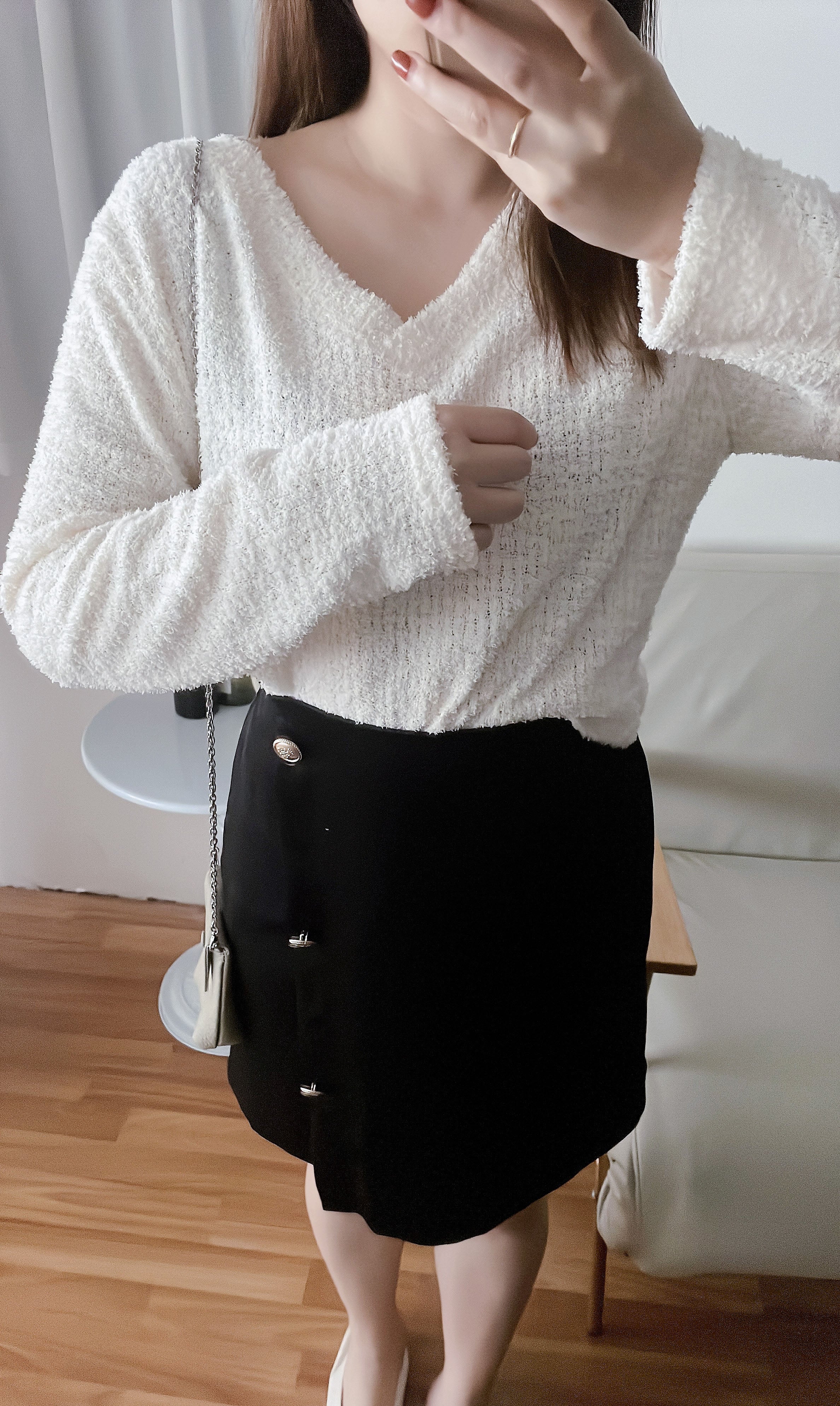 Silky Shine 香檳色金鈕顯瘦重疊A形裙, Skirt/ SK8751