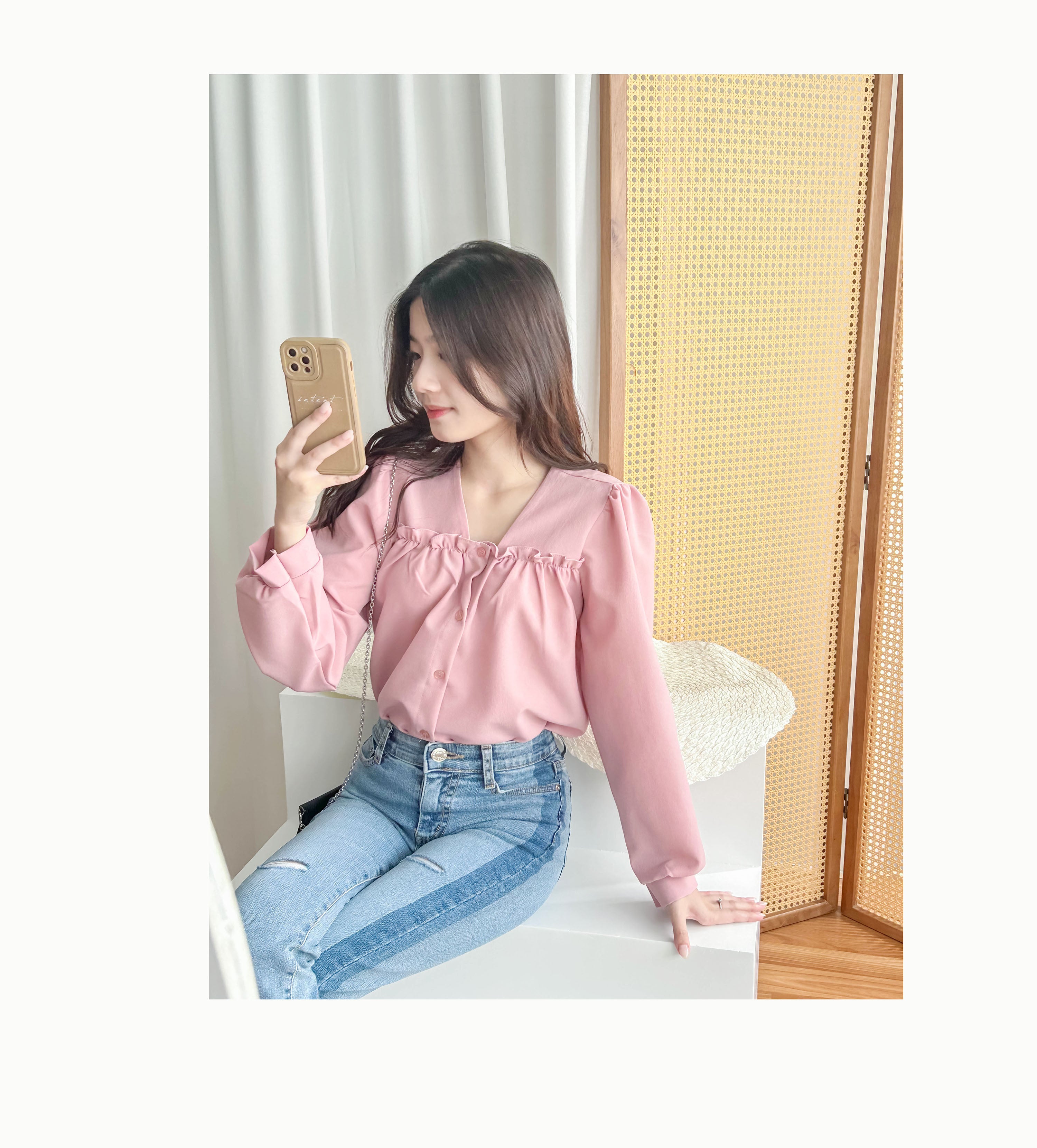 !Limited best deal! Ruffle collar 日常花邊方領口雪紡棉上衣, Blouse/ BU8971