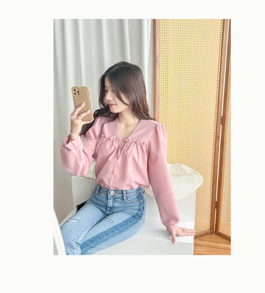 !Limited best deal! Ruffle collar 日常花邊方領口雪紡棉上衣, Blouse/ BU8971