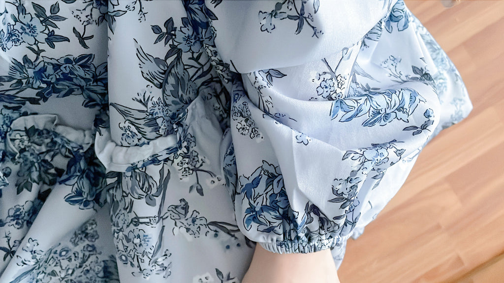 Porcelain 淺藍青瓷花彈性腰帶連身裙, Dress/ DS9352