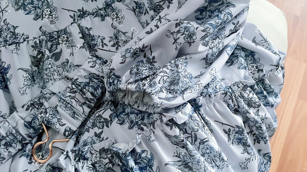 Porcelain 淺藍青瓷花彈性腰帶連身裙, Dress/ DS9352