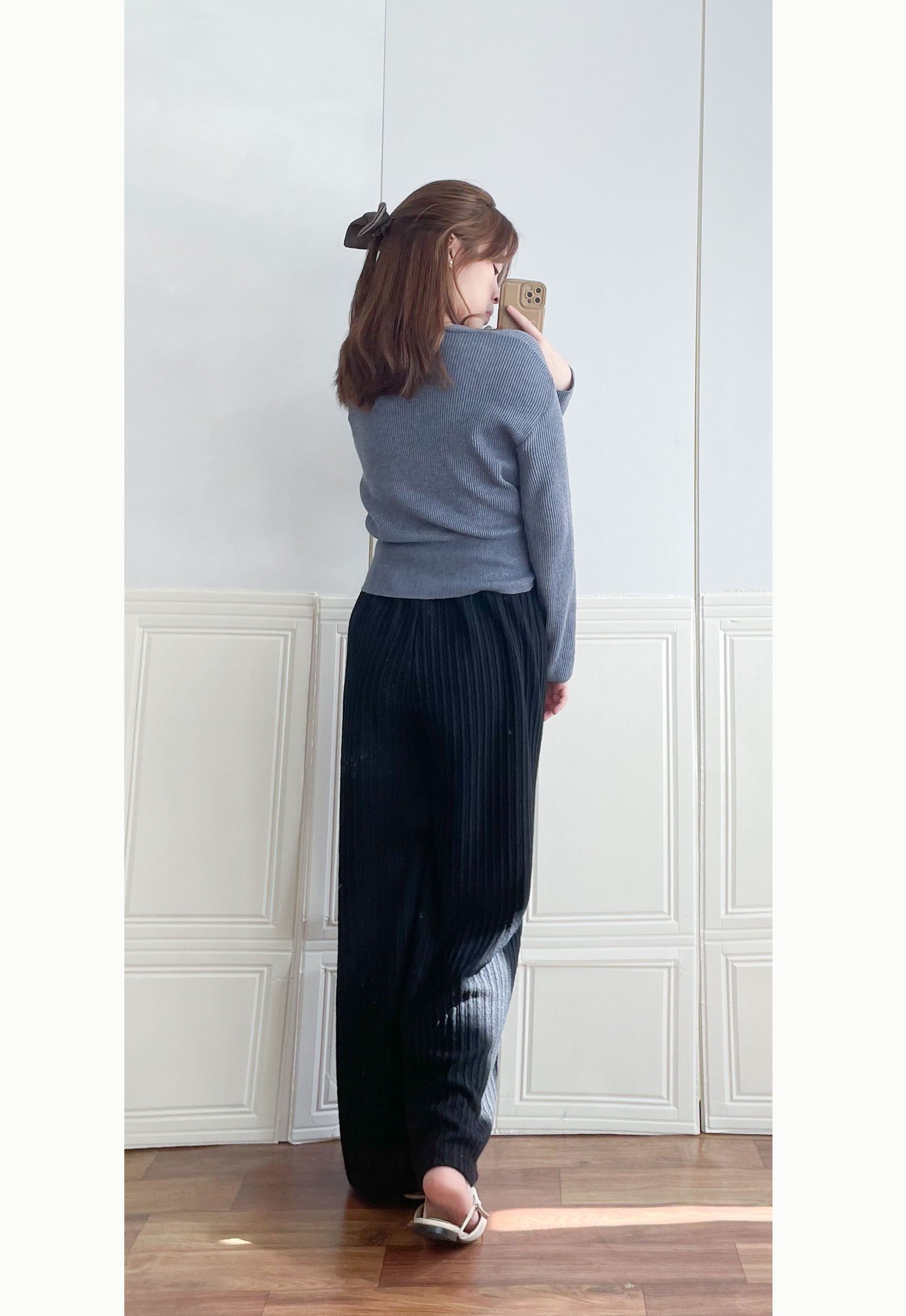Patterned 彈性線料織紋闊褲, Pants/ PT8401