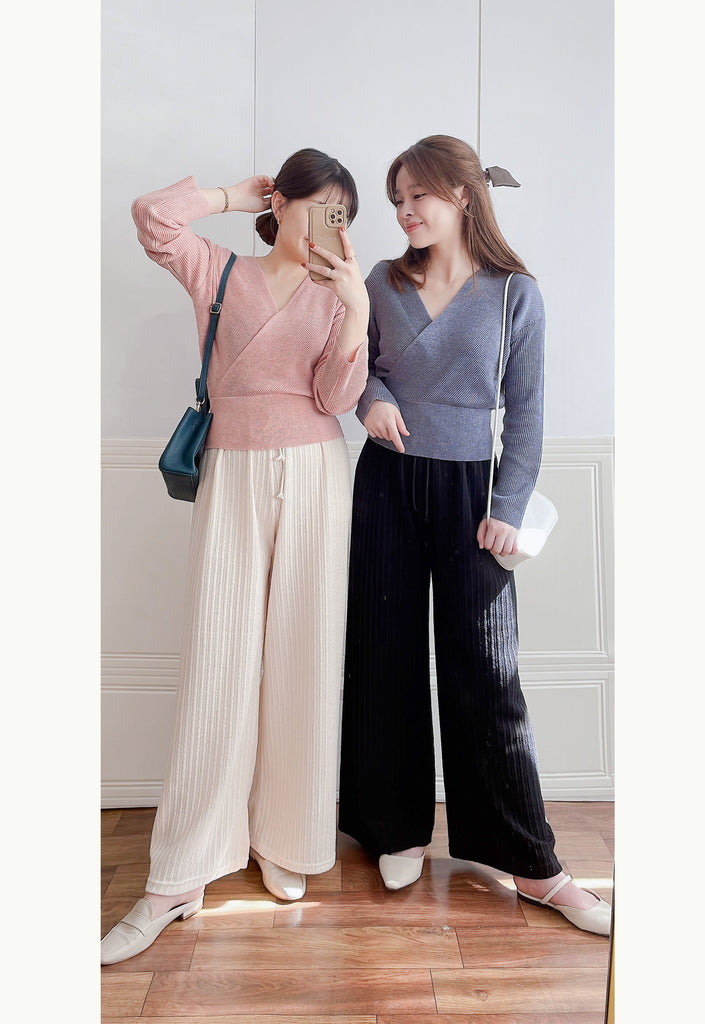 Patterned 彈性線料織紋闊褲, Pants/ PT8401