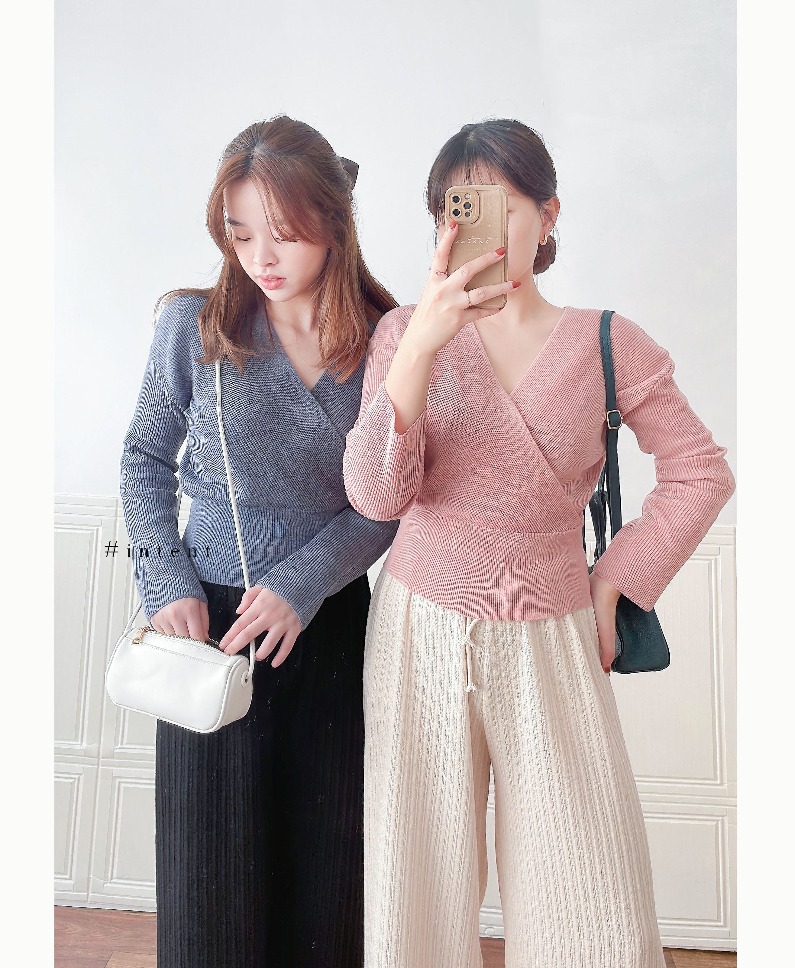 Knit Wrap 彈性疊領百搭舒適棉線上衣, Top/ TP8931