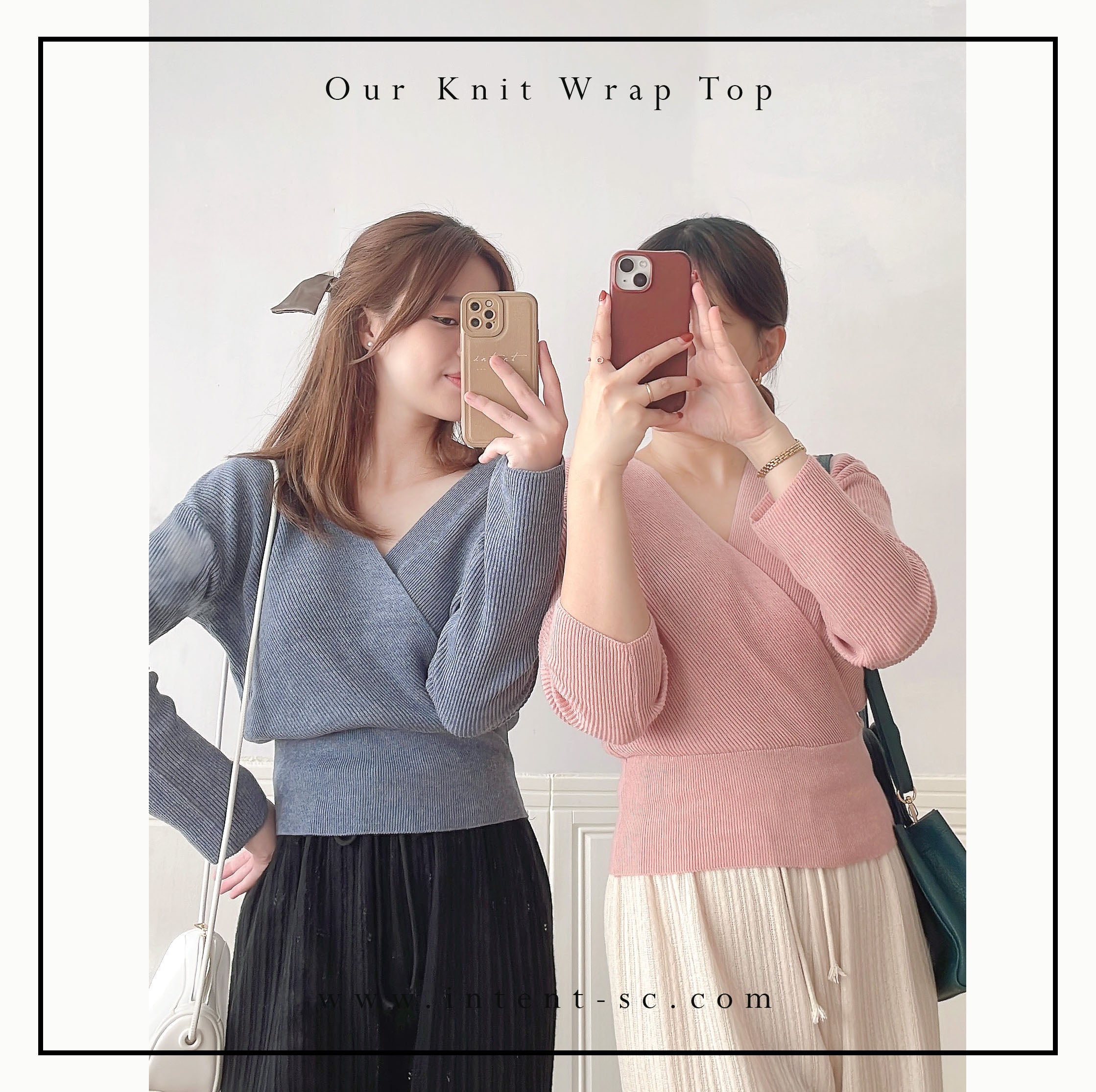 Knit Wrap 彈性疊領百搭舒適棉線上衣, Top/ TP8931