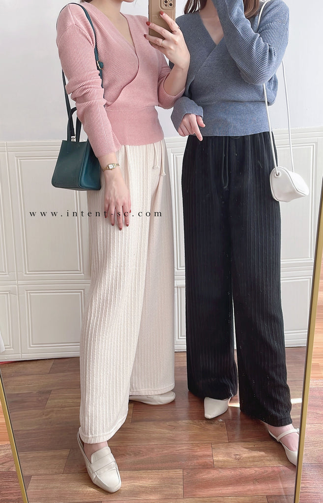 Patterned 彈性線料織紋闊褲, Pants/ PT8401