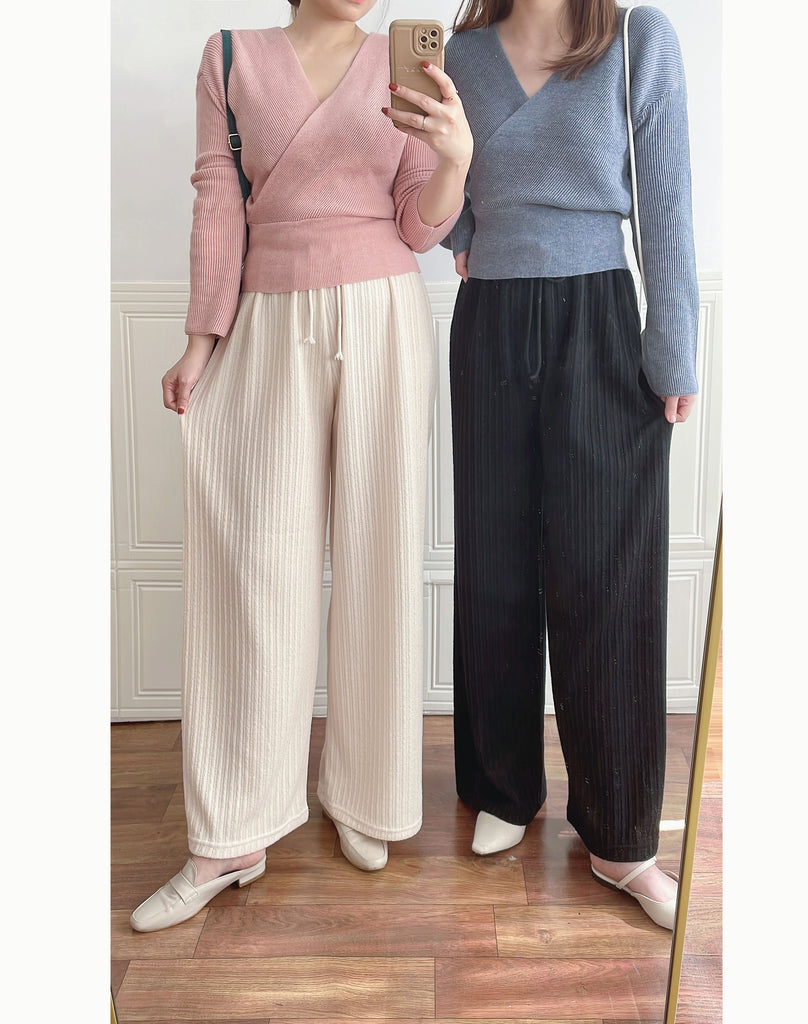 Patterned 彈性線料織紋闊褲, Pants/ PT8401