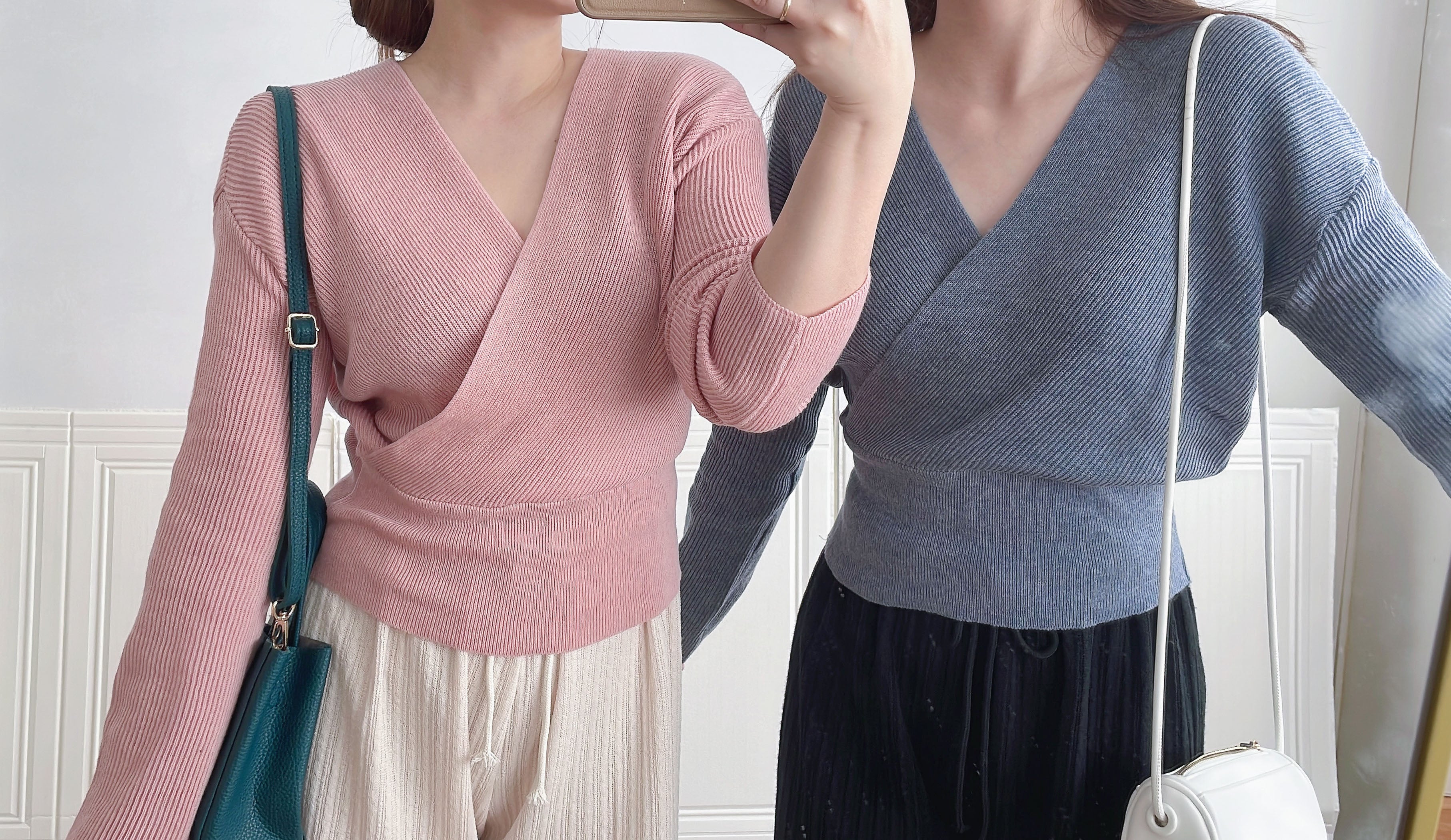 Knit Wrap 彈性疊領百搭舒適棉線上衣, Top/ TP8931