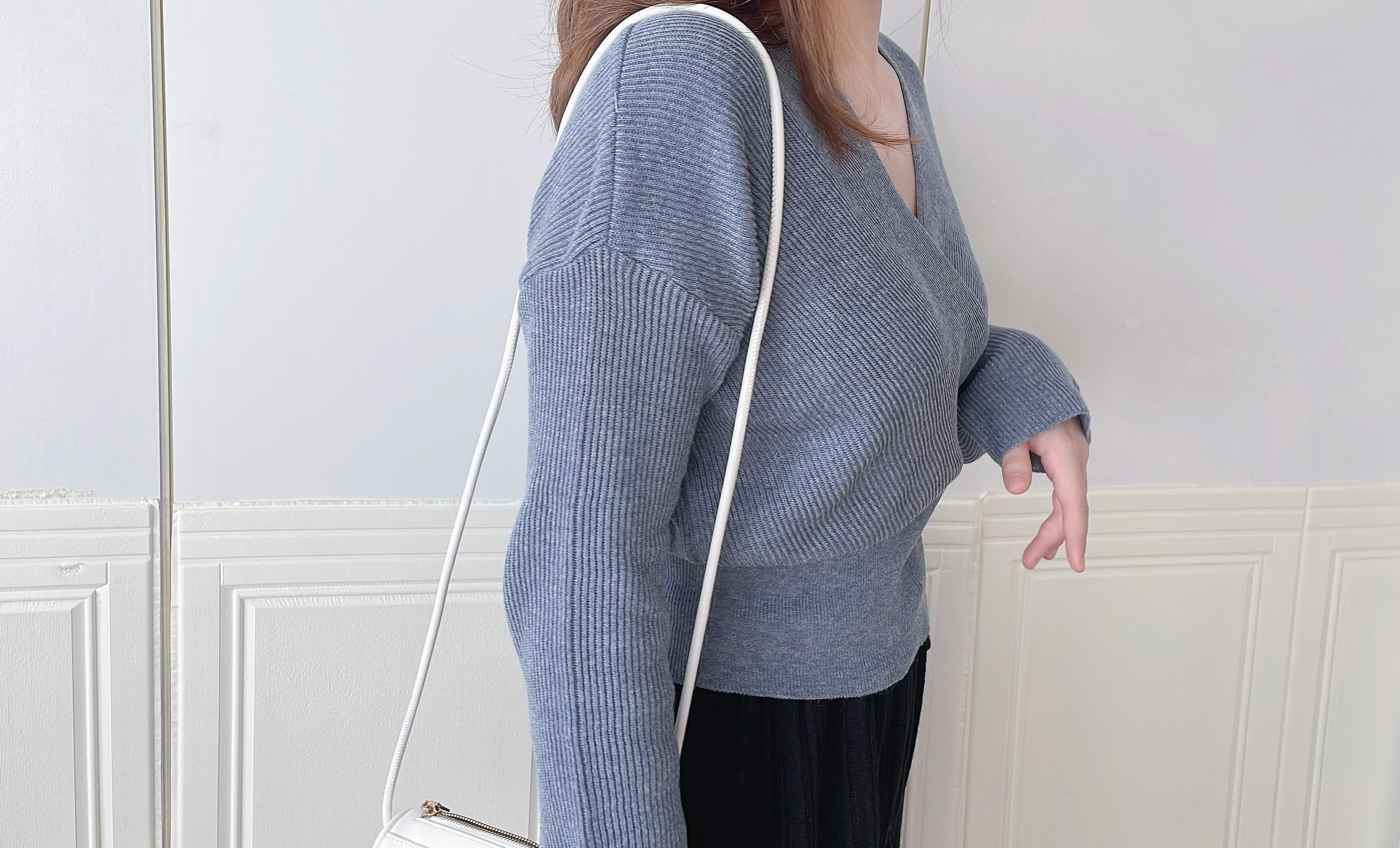 Knit Wrap 彈性疊領百搭舒適棉線上衣, Top/ TP8931
