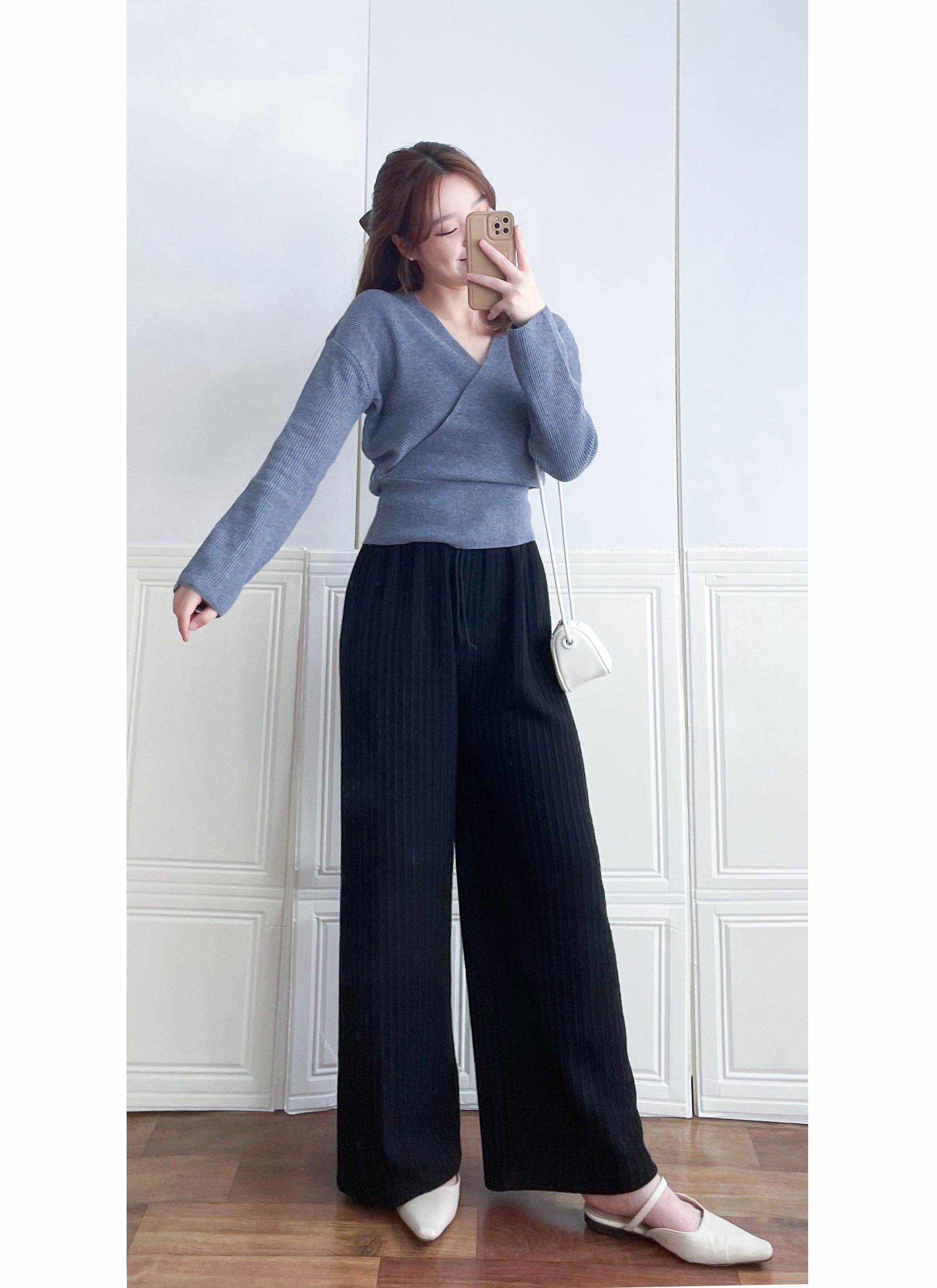 Patterned 彈性線料織紋闊褲, Pants/ PT8401