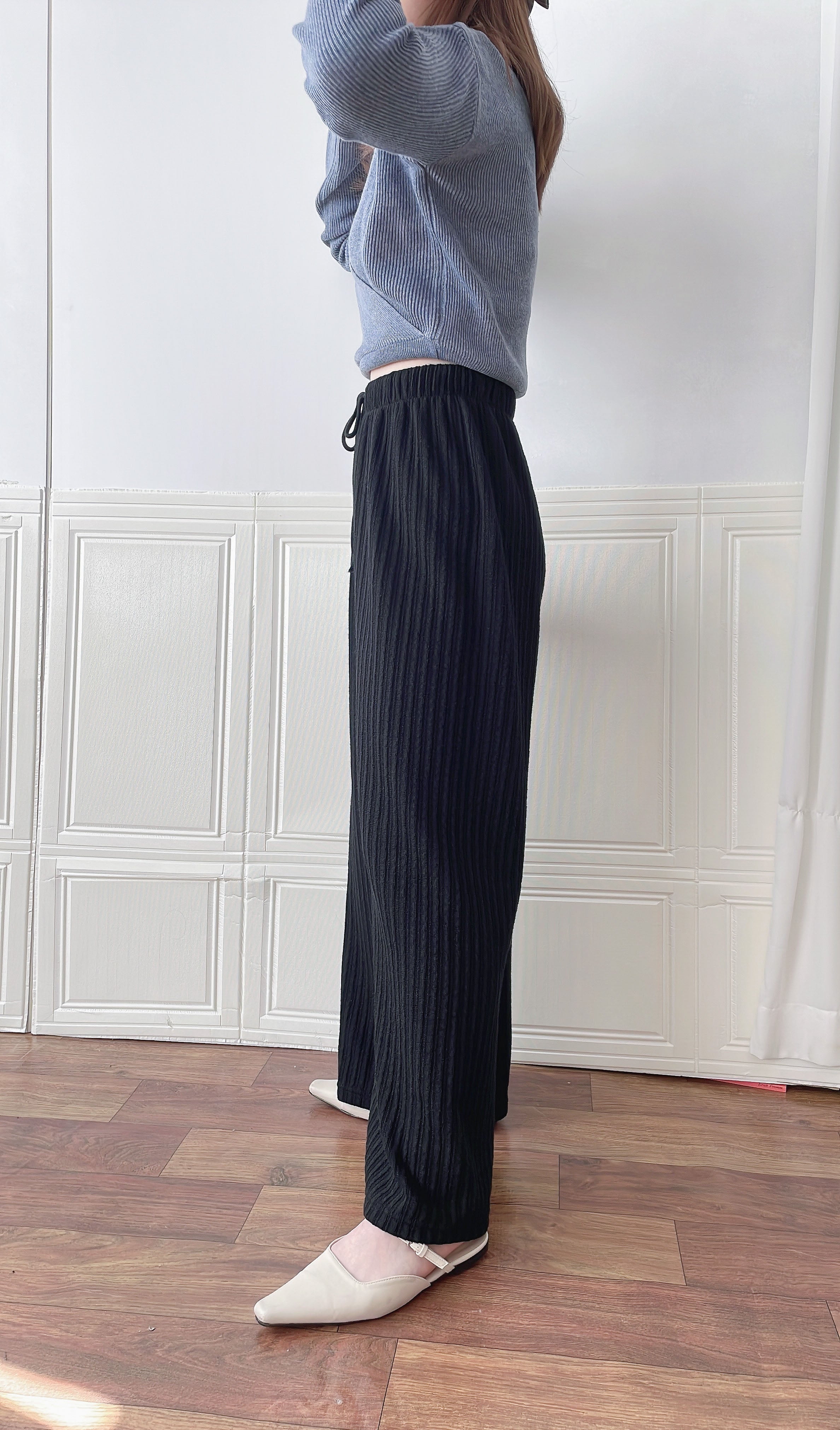Patterned 彈性線料織紋闊褲, Pants/ PT8401