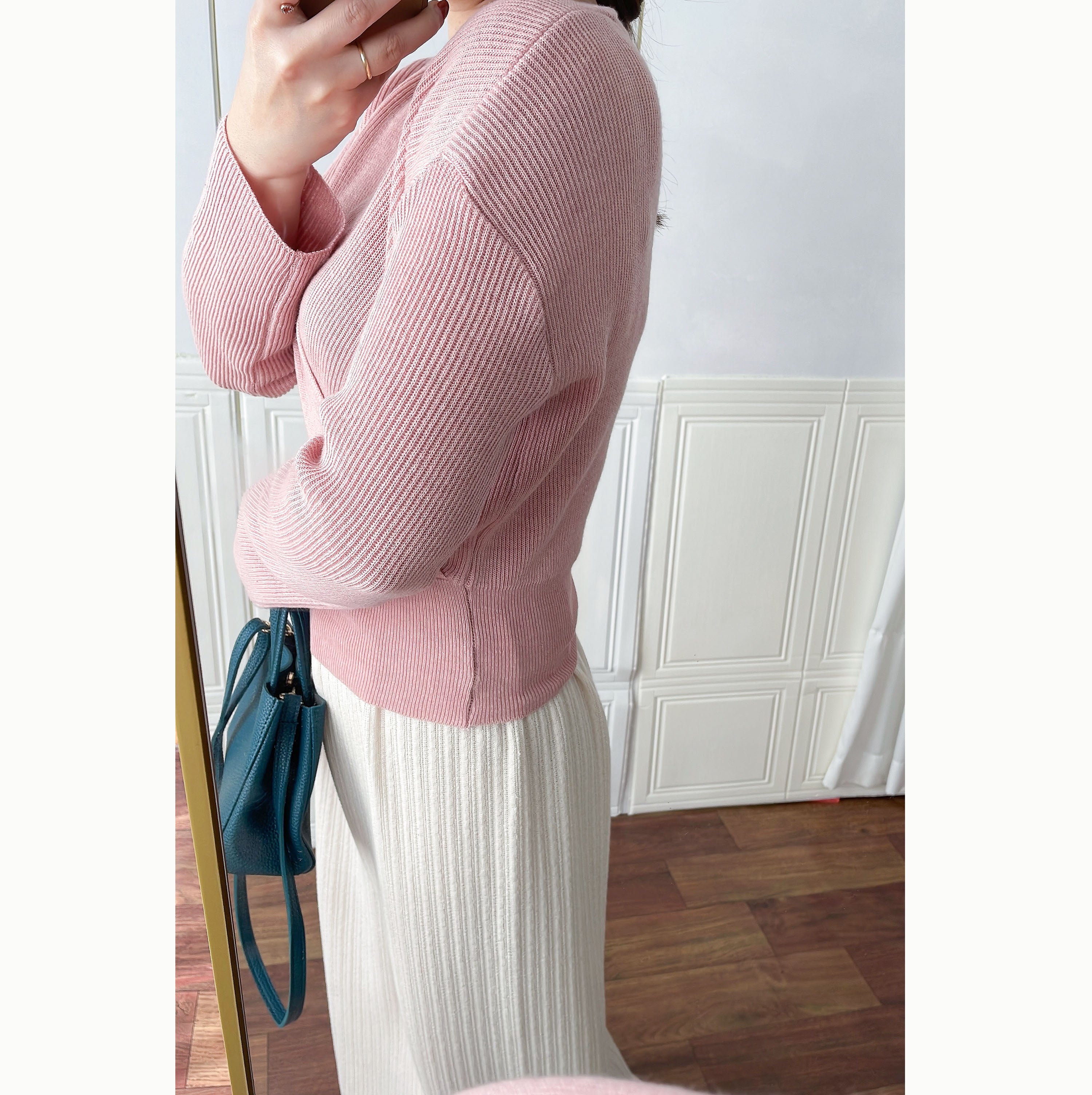 Knit Wrap 彈性疊領百搭舒適棉線上衣, Top/ TP8931